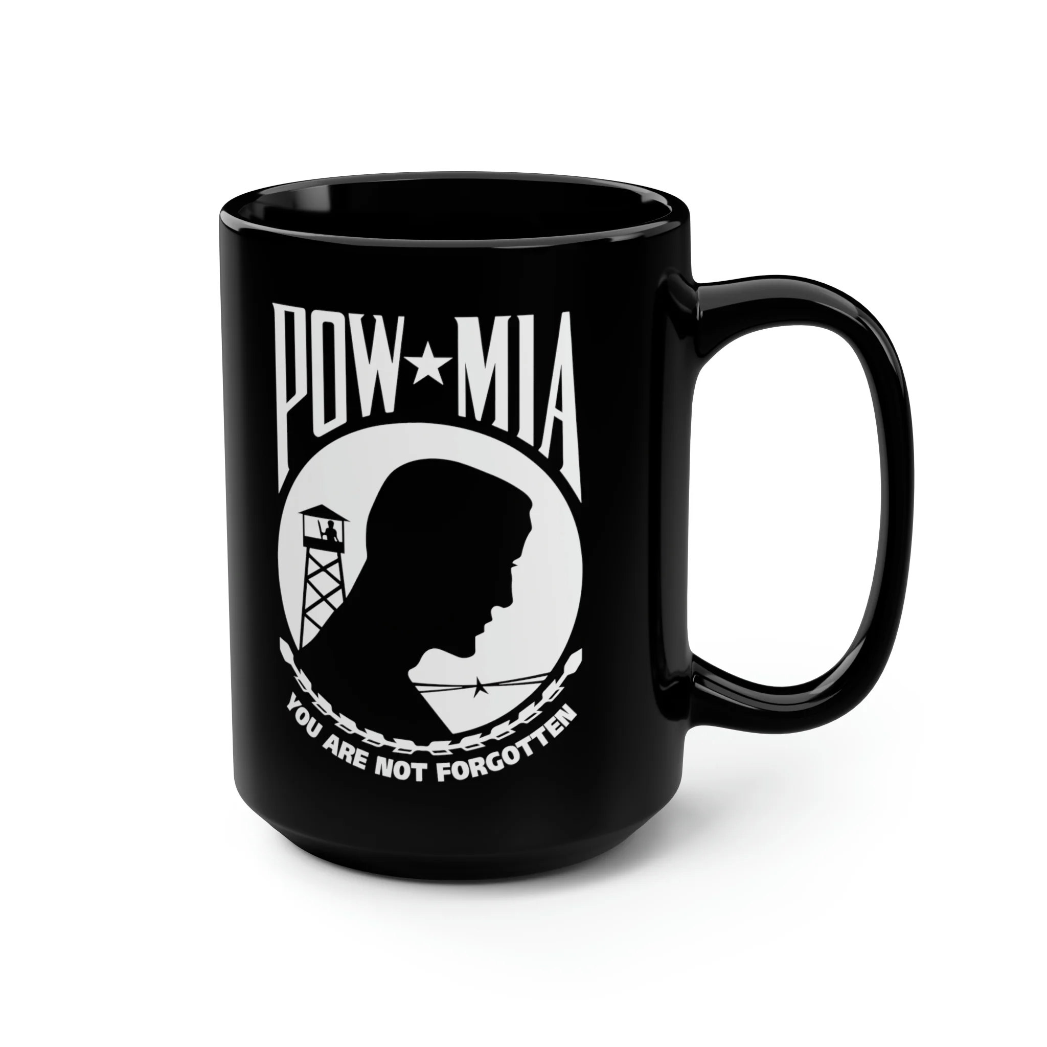 POW-MIA Flag Mug - 15 oz Black Mug - Image 3