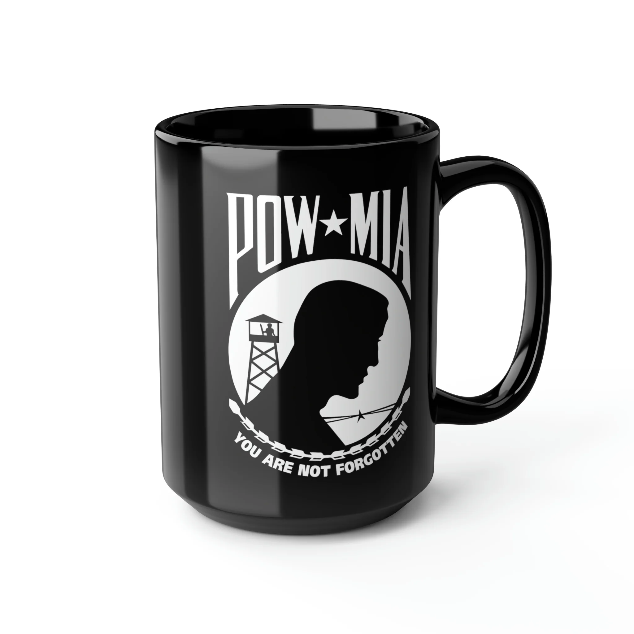 POW-MIA Flag Mug - 15 oz Black Mug - Image 6