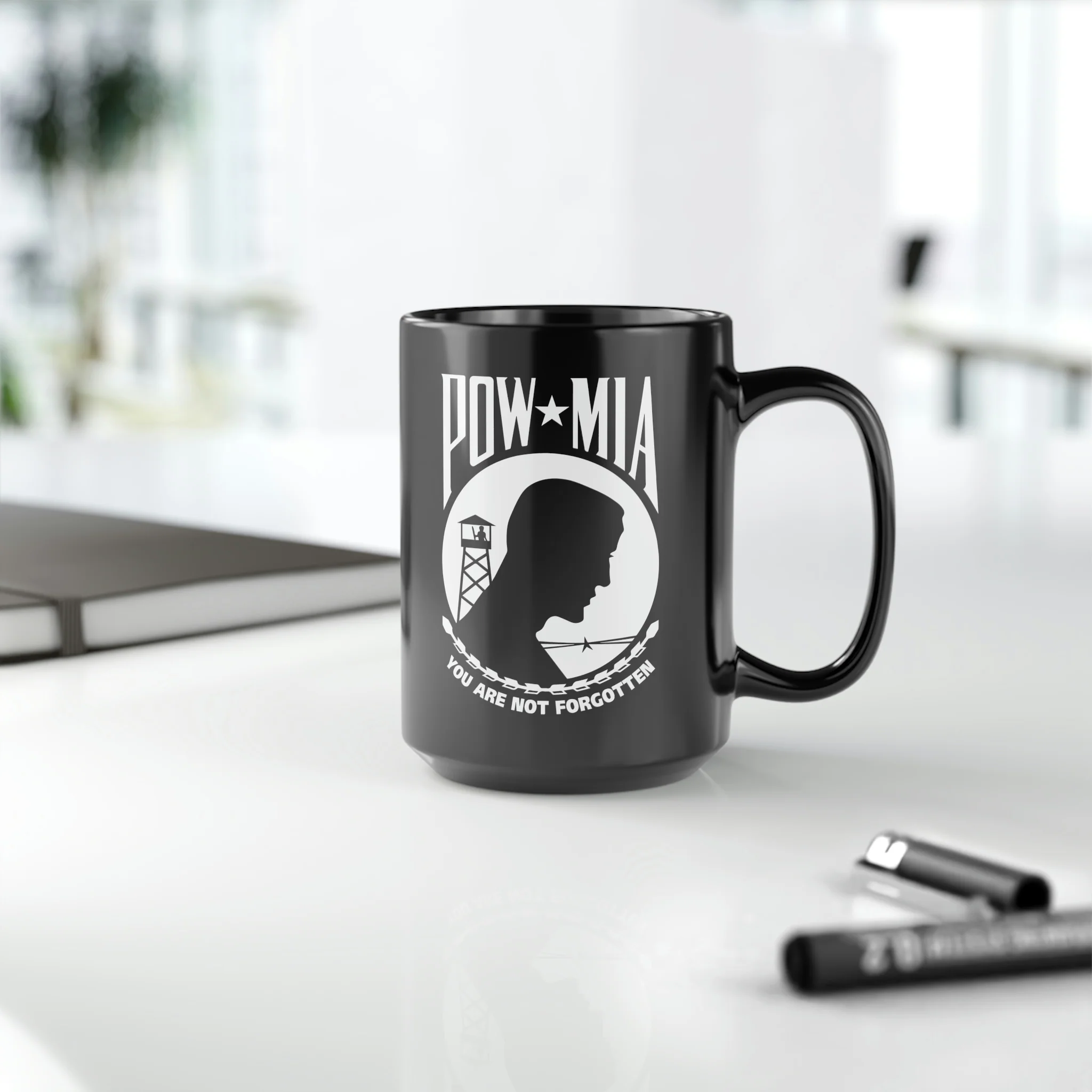 POW-MIA Flag Mug - 15 oz Black Mug - Image 9