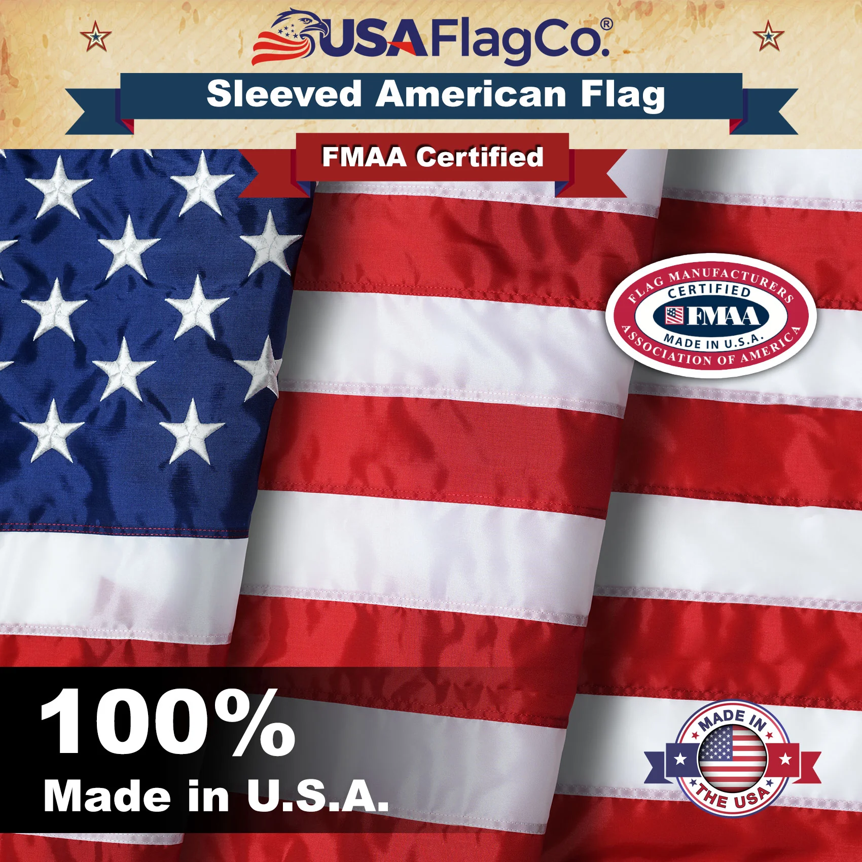 Sleeved American Flag - Embroidered Stars & Sewn Stripes - Image 4