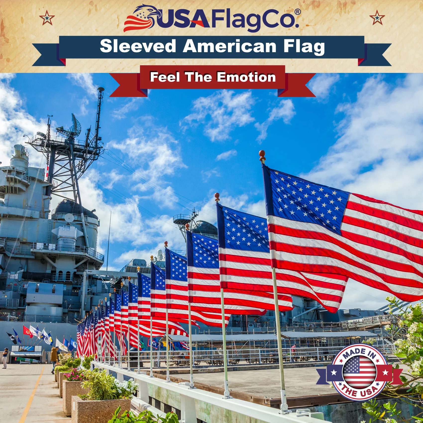 Sleeved American Flag - Embroidered Stars & Sewn Stripes - Image 5