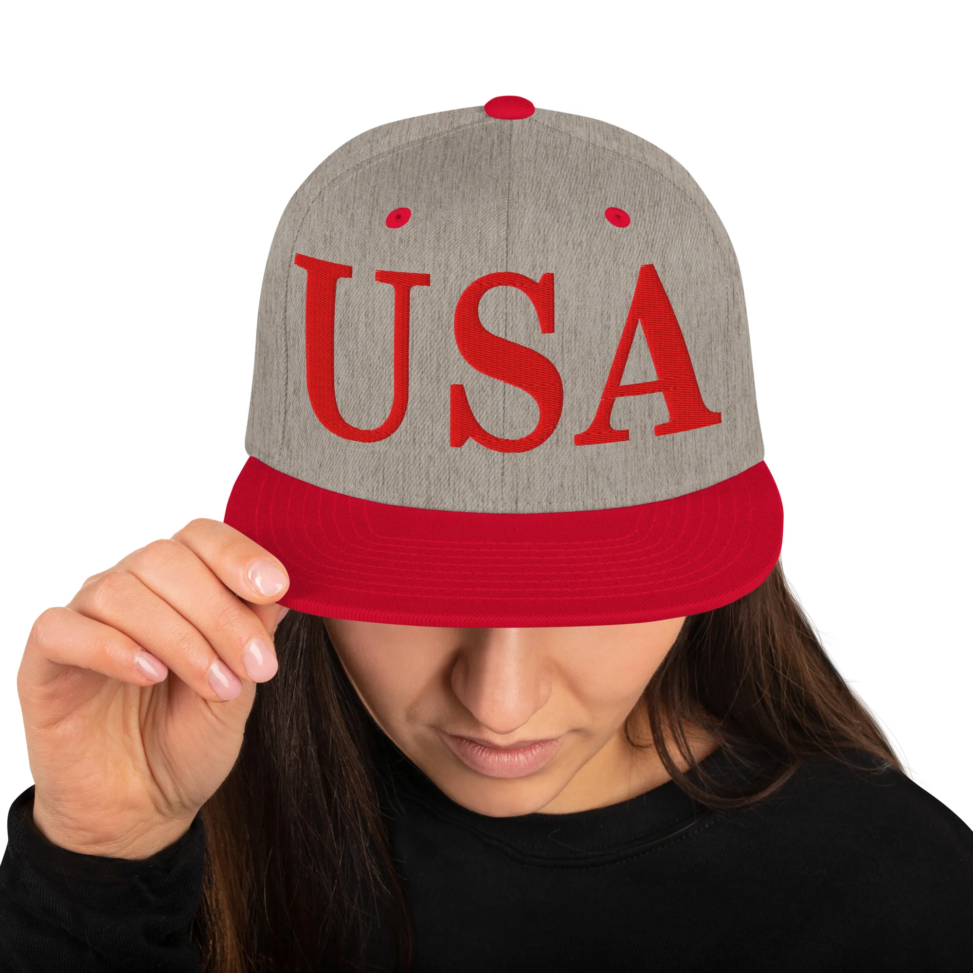 USA Embroidered Snapback Hat | Red USA Text - Image 10