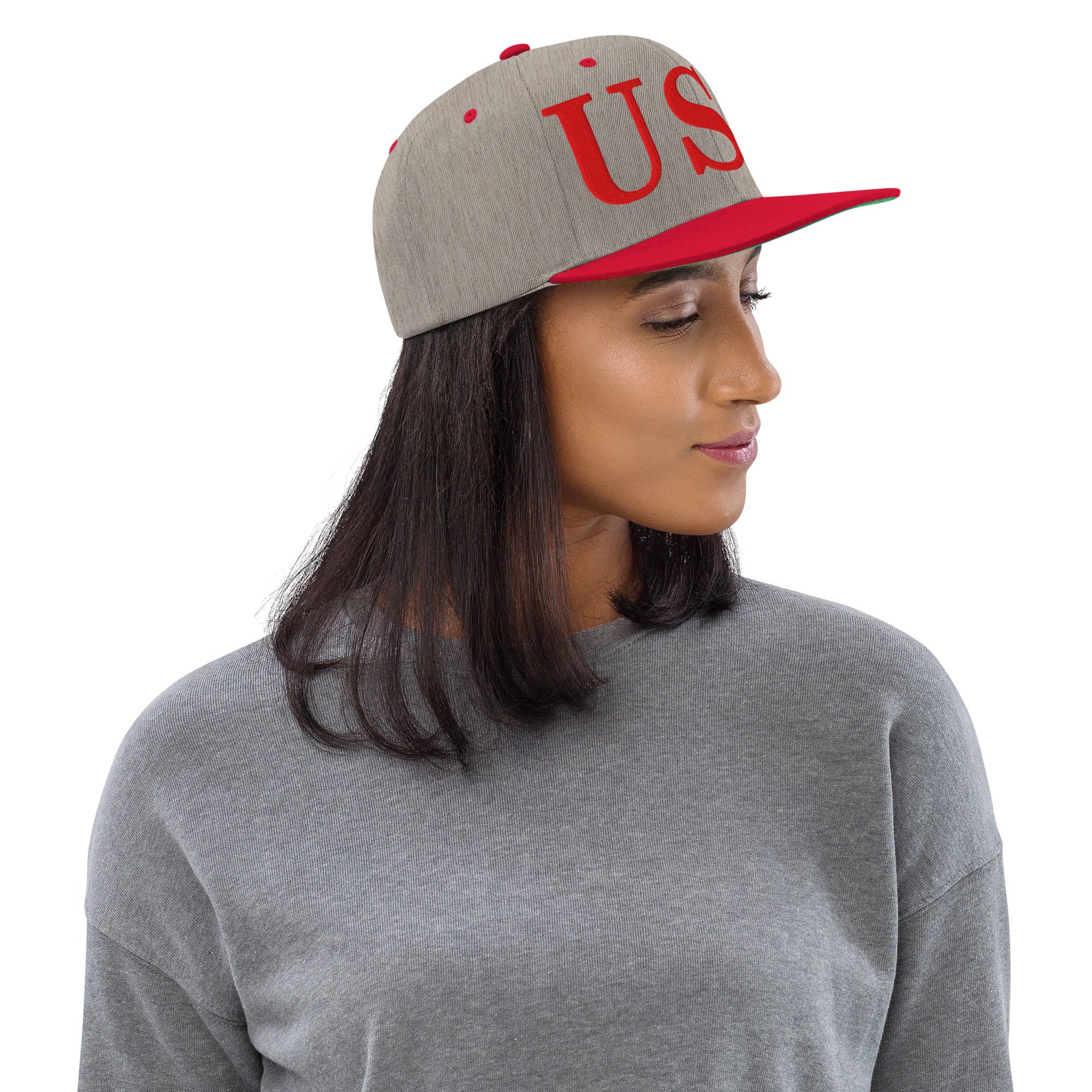 USA Embroidered Snapback Hat | Red USA Text - Image 12