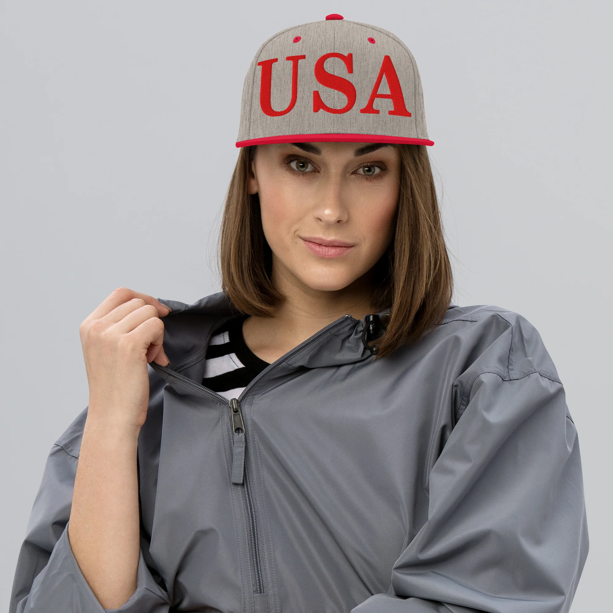 USA Embroidered Snapback Hat | Red USA Text - Image 13