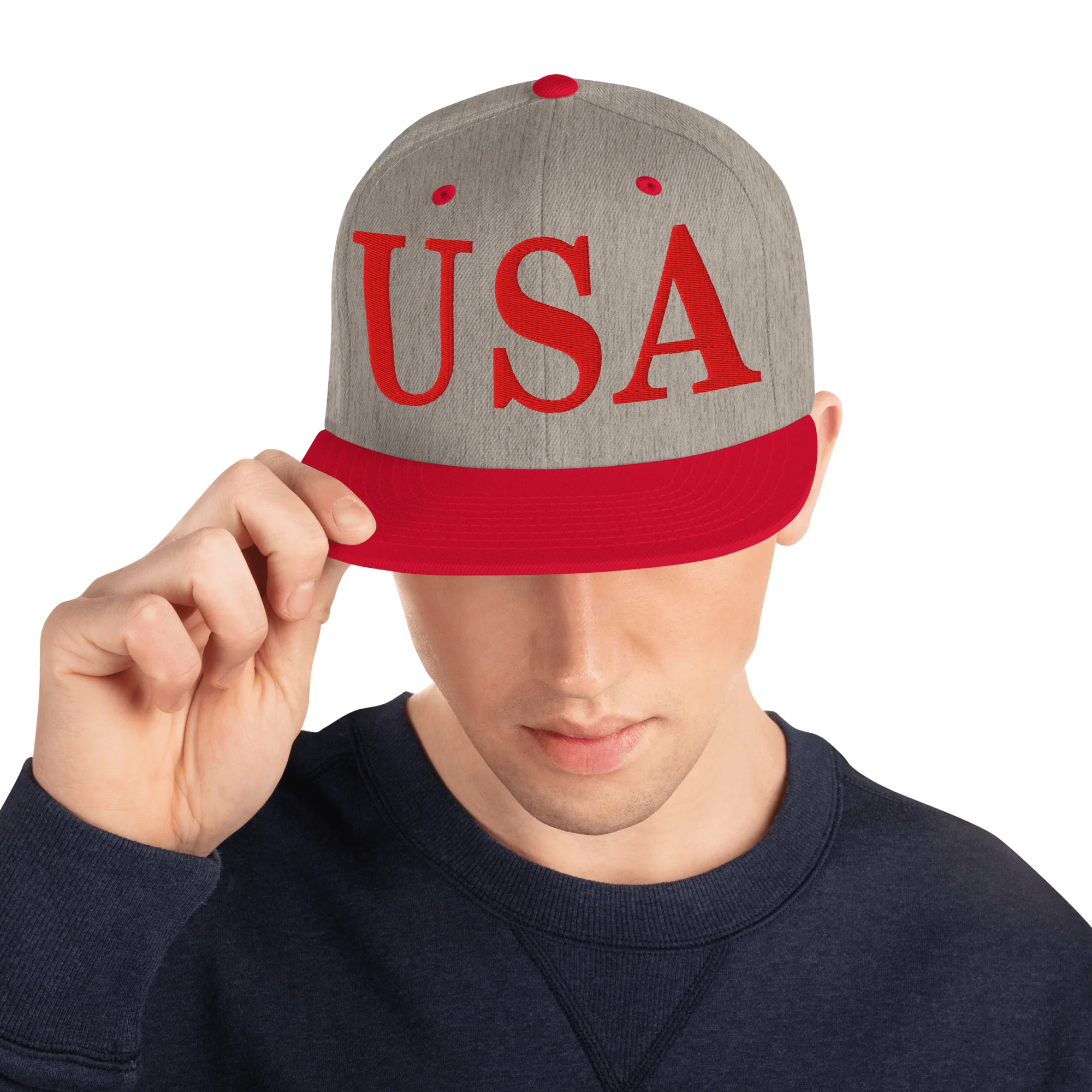 USA Embroidered Snapback Hat | Red USA Text - Image 14