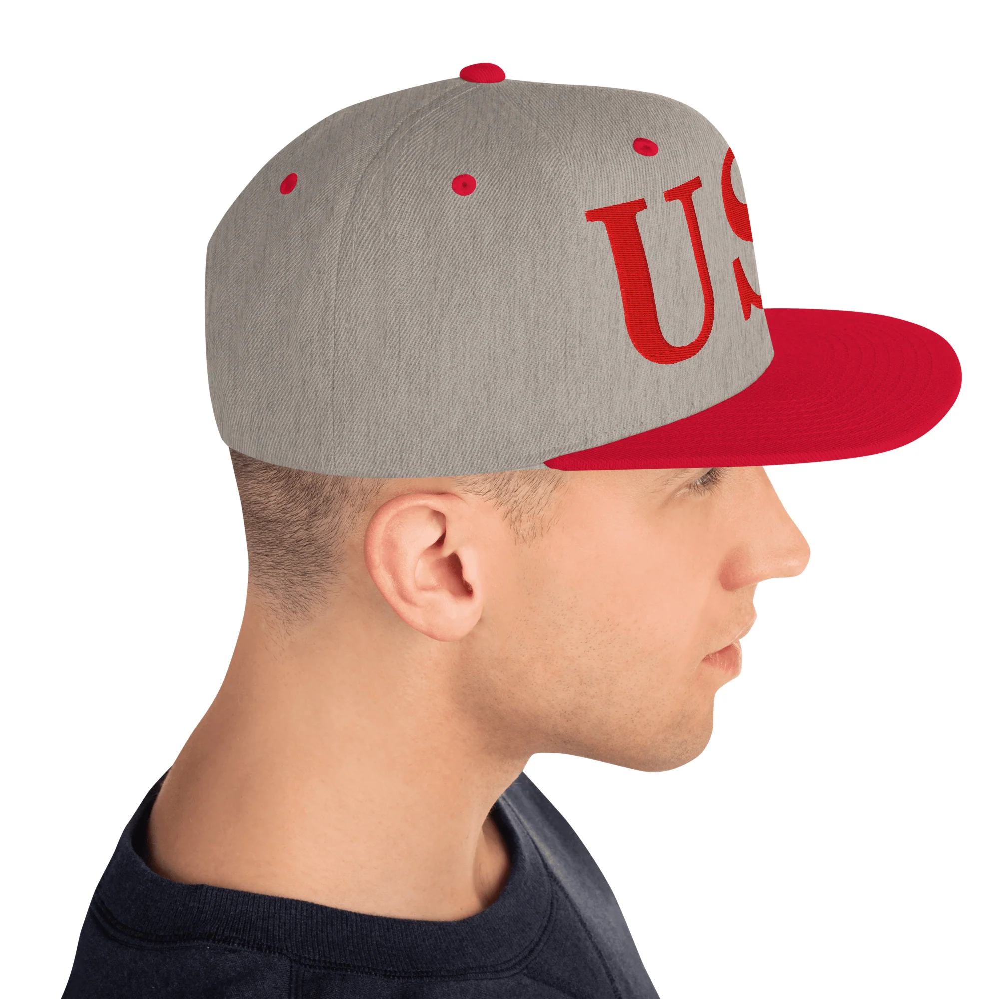 USA Embroidered Snapback Hat | Red USA Text - Image 15