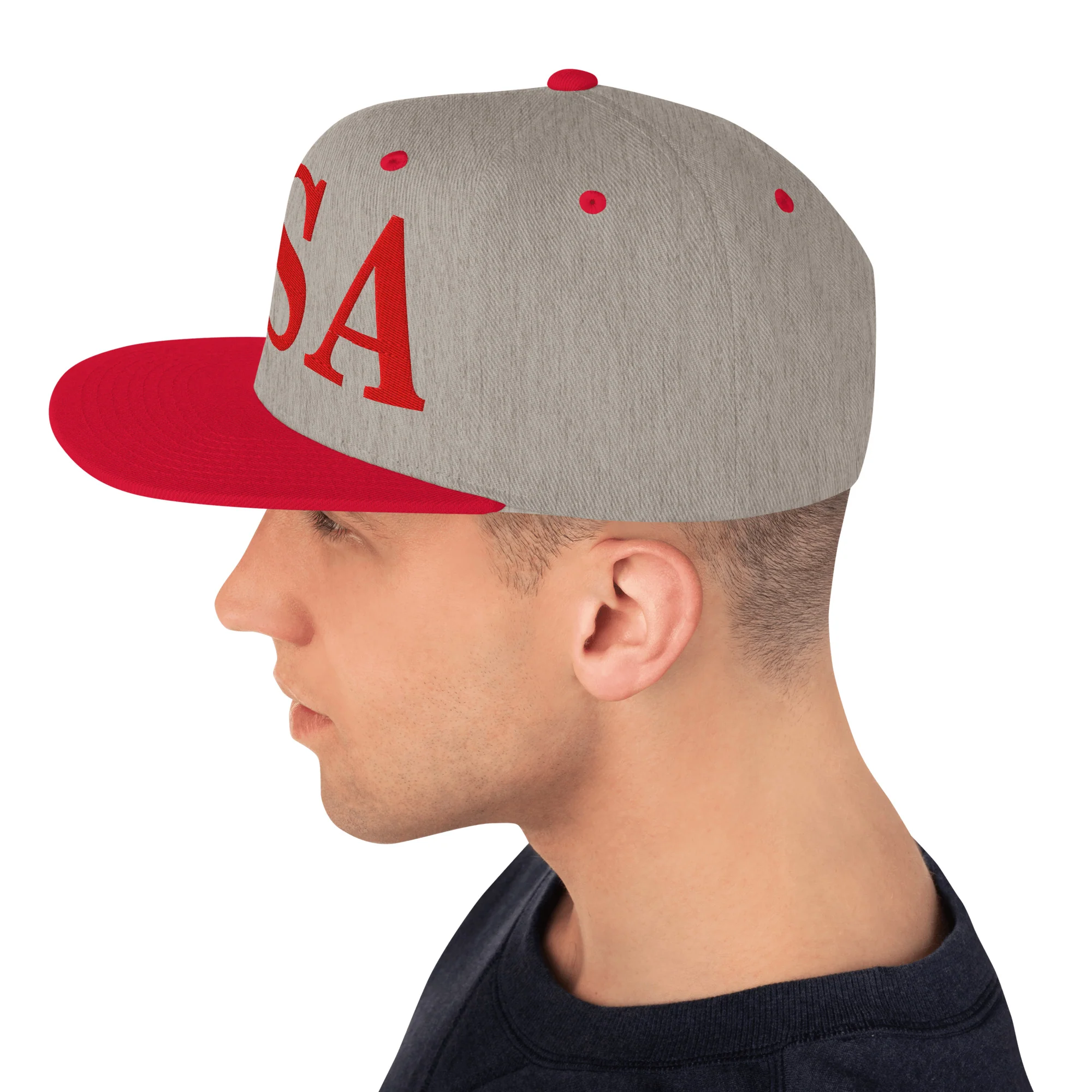 USA Embroidered Snapback Hat | Red USA Text - Image 17