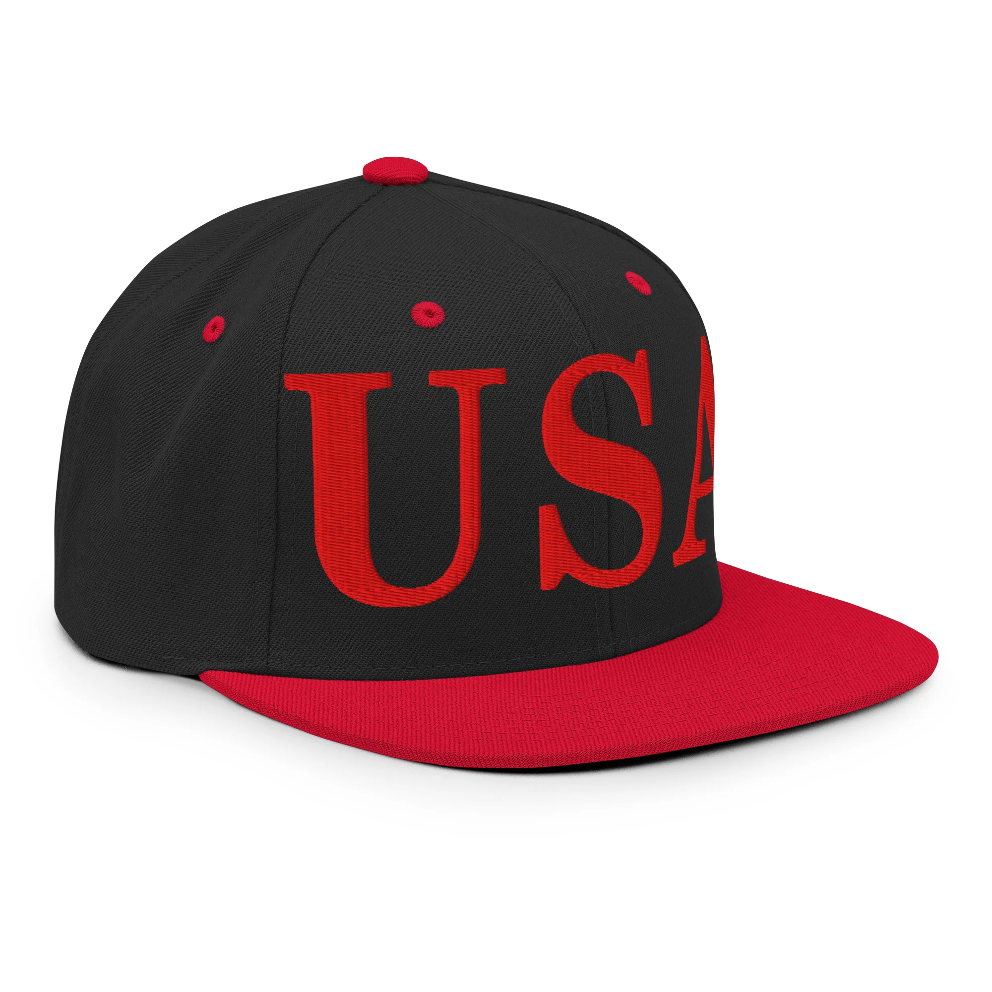 USA Embroidered Snapback Hat | Red USA Text - Image 34