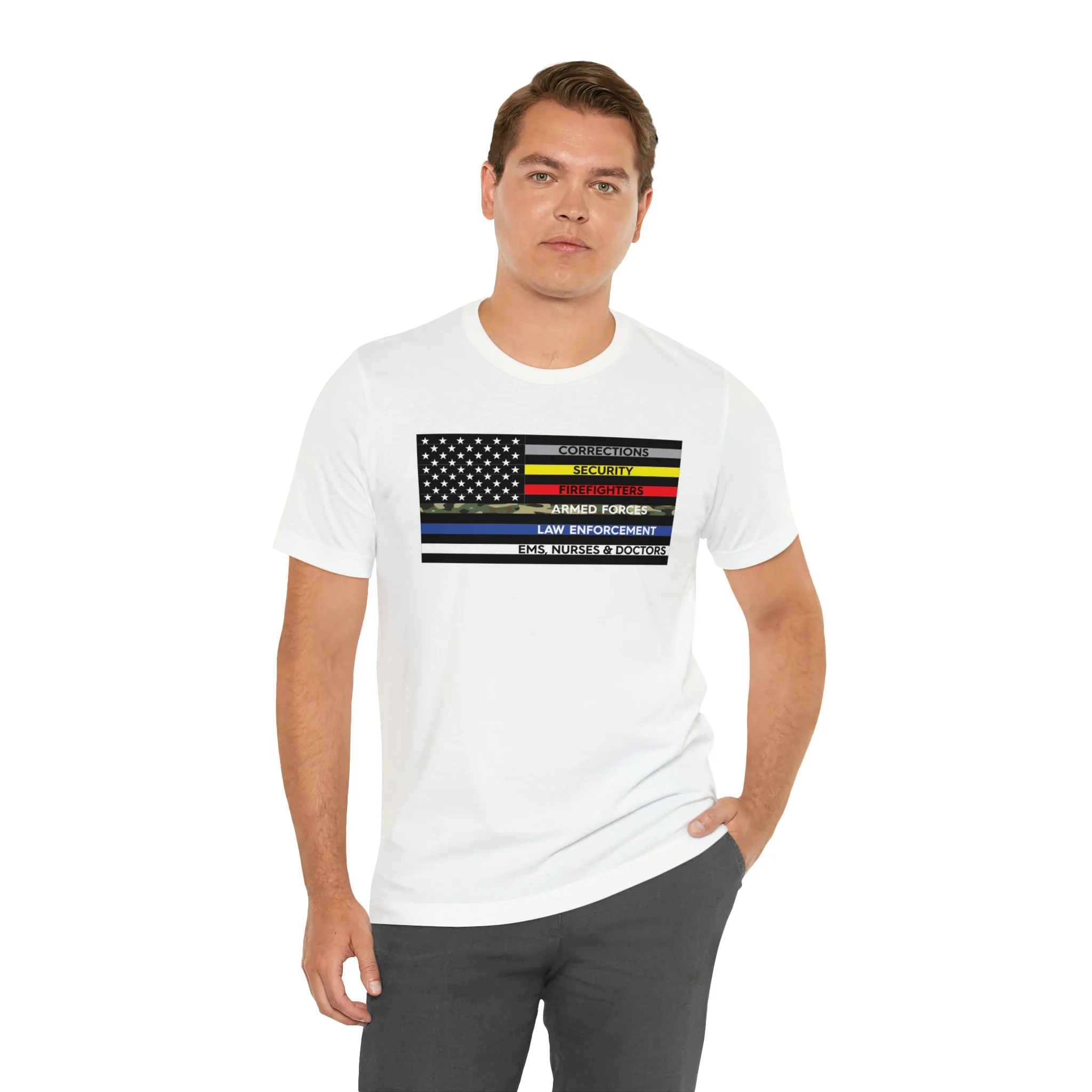 Thin Line USA Flag T Shirt: Bella + Canvas 3001 - Image 11