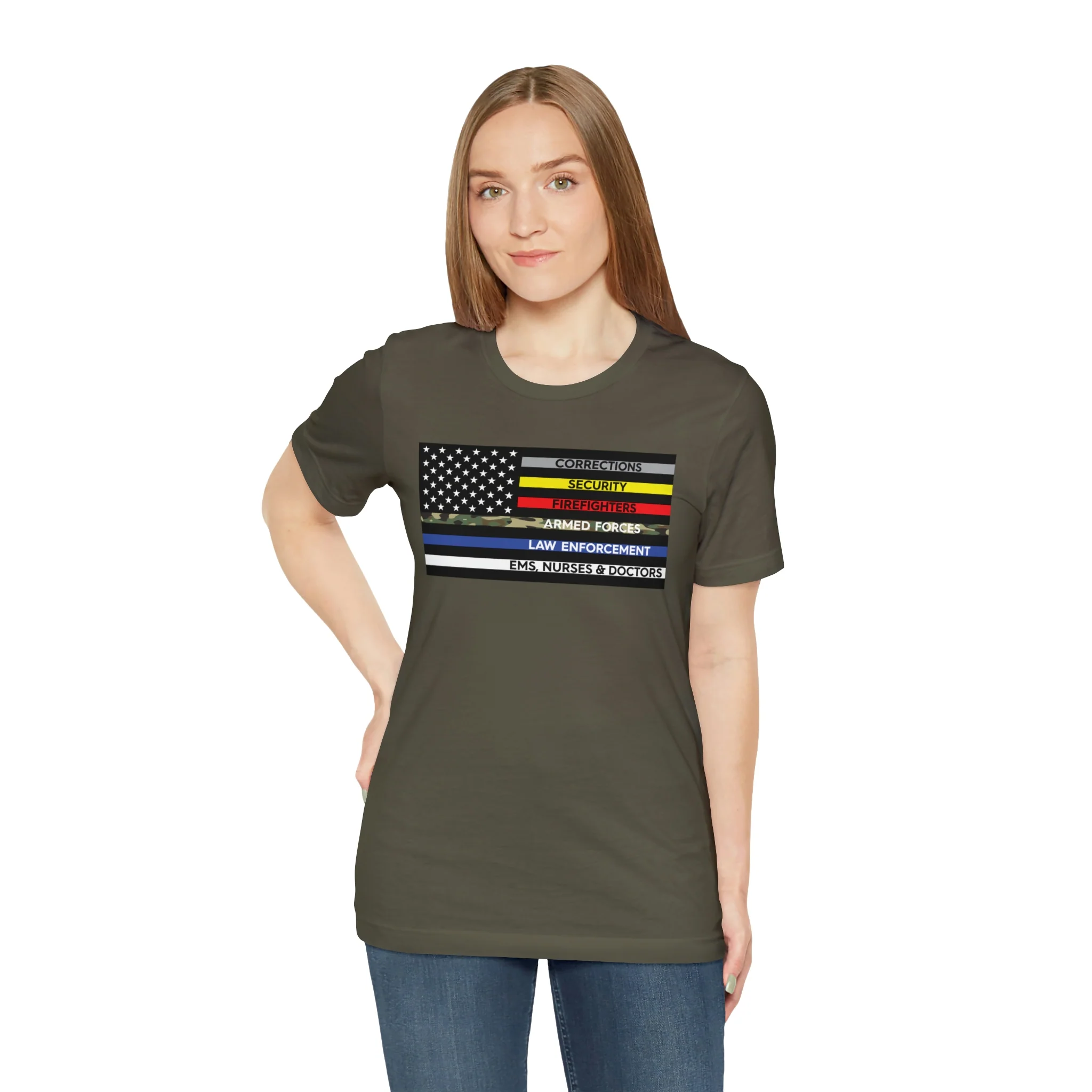 Thin Line USA Flag T Shirt: Bella + Canvas 3001 - Image 22