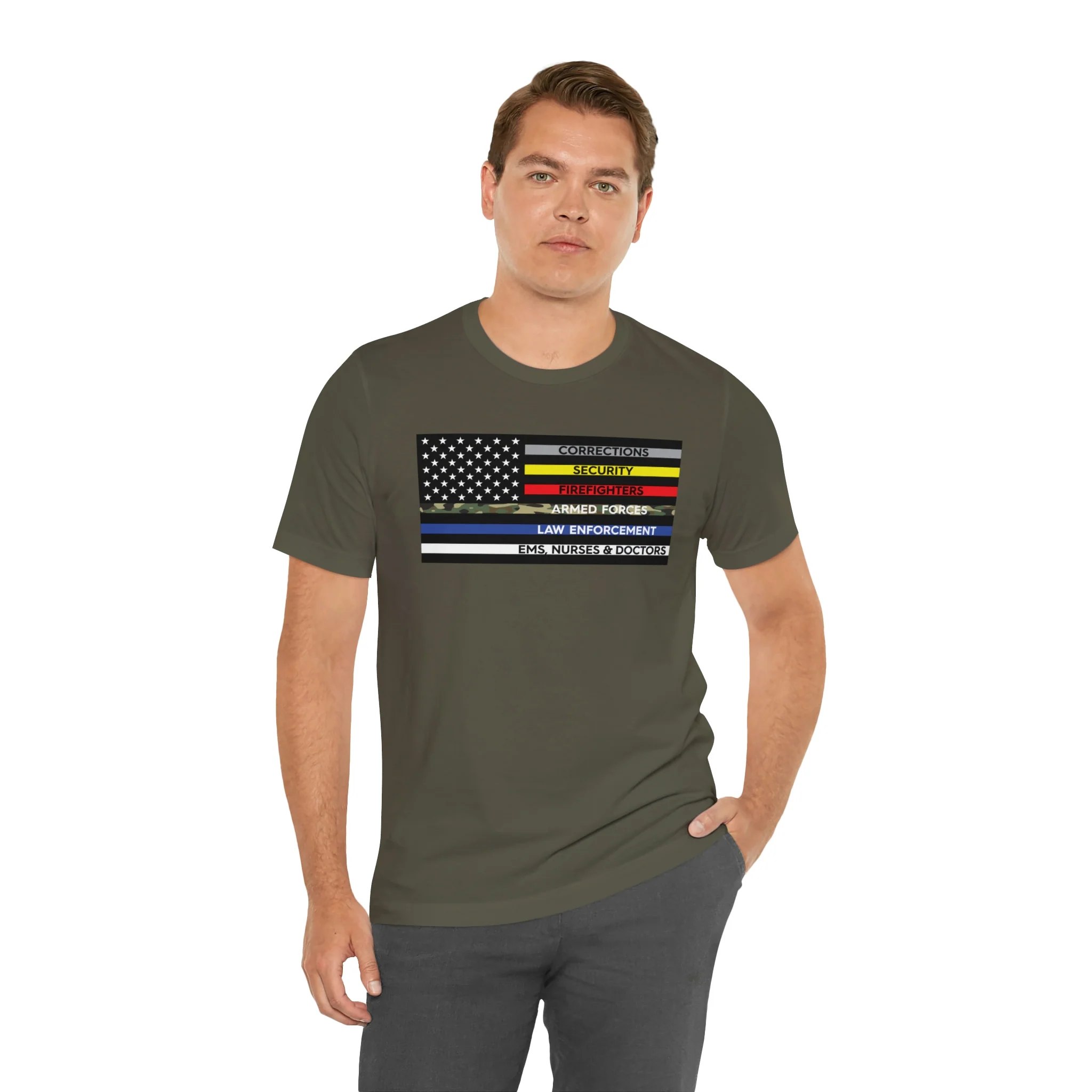 Thin Line USA Flag T Shirt: Bella + Canvas 3001 - Image 23