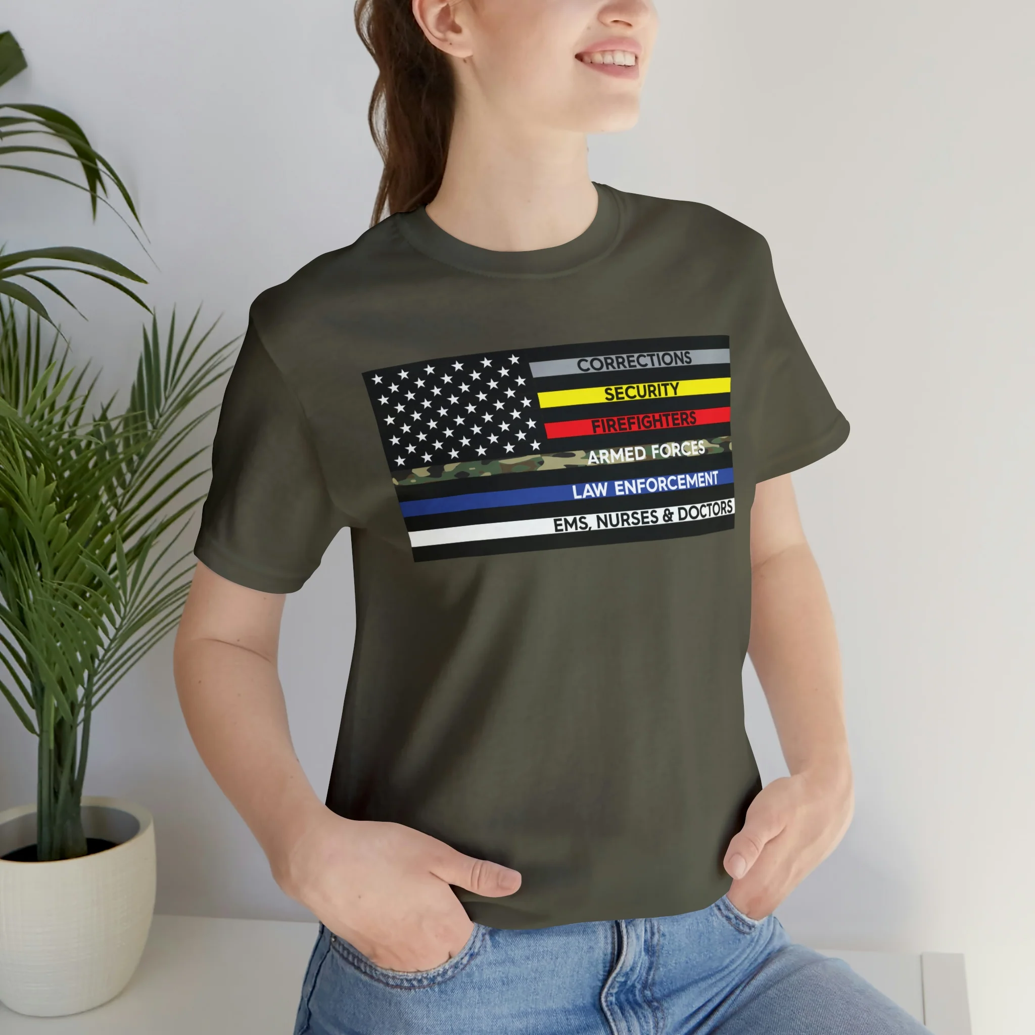 Thin Line USA Flag T Shirt: Bella + Canvas 3001 - Image 24