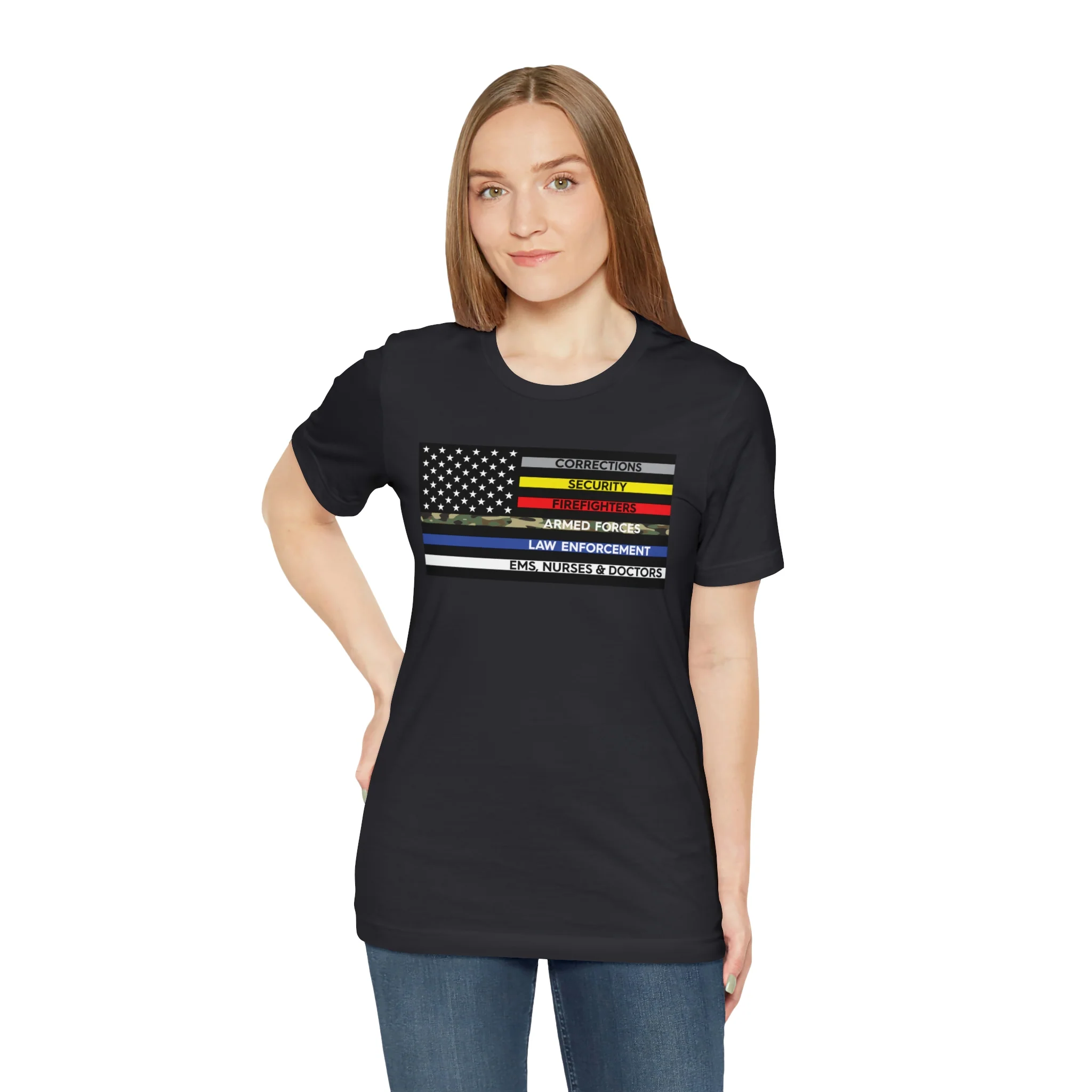 Thin Line USA Flag T Shirt: Bella + Canvas 3001 - Image 28