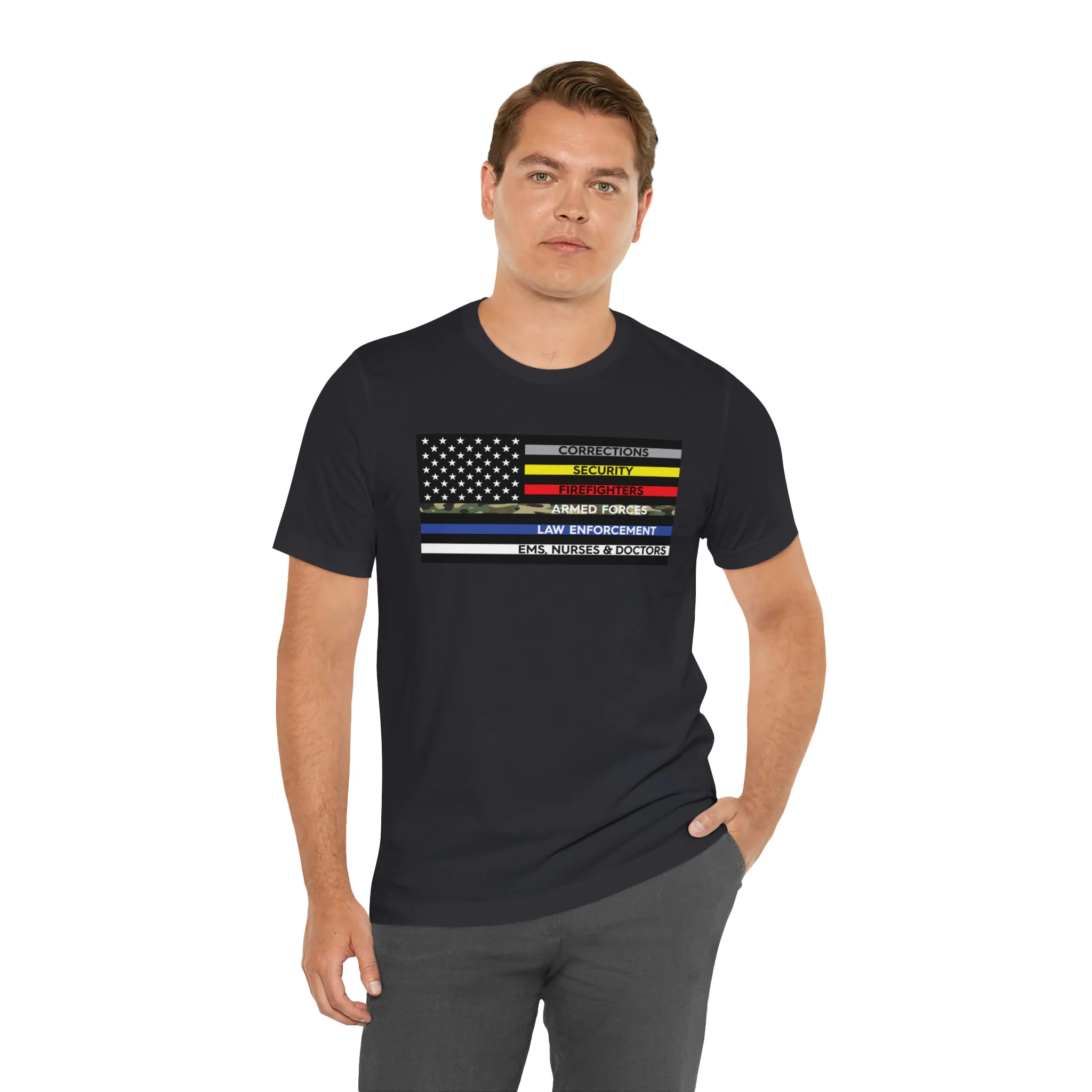 Thin Line USA Flag T Shirt: Bella + Canvas 3001 - Image 29