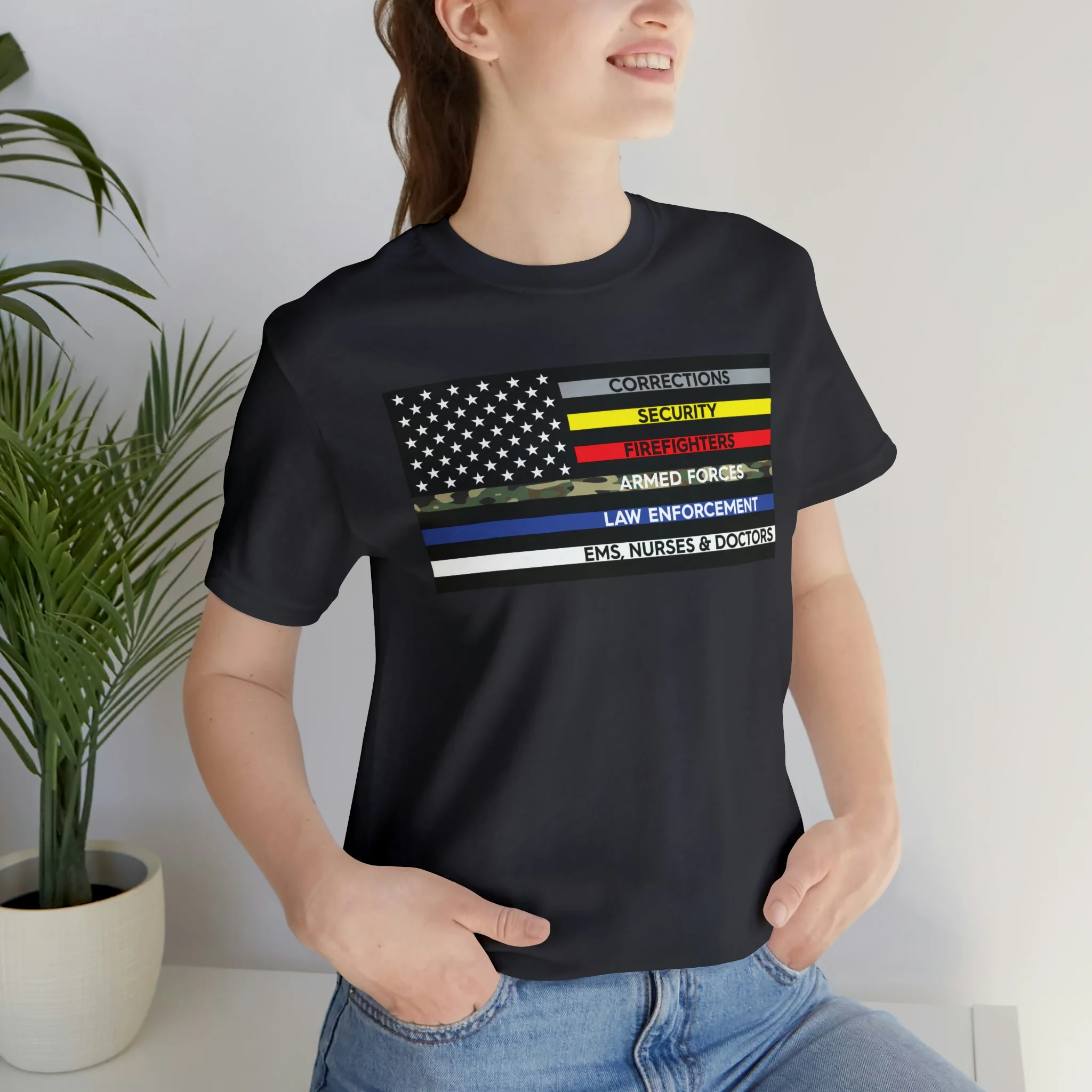 Thin Line USA Flag T Shirt: Bella + Canvas 3001 - Image 30
