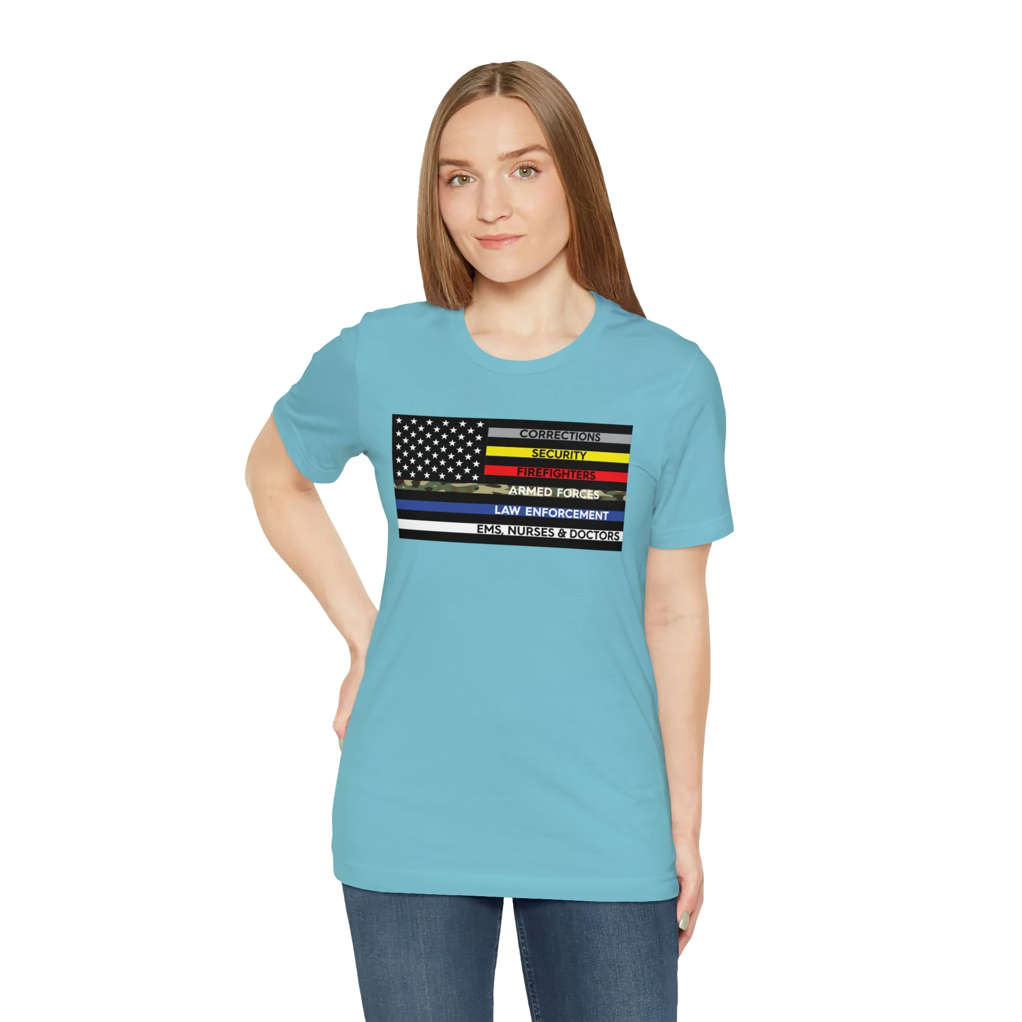 Thin Line USA Flag T Shirt: Bella + Canvas 3001 - Image 34