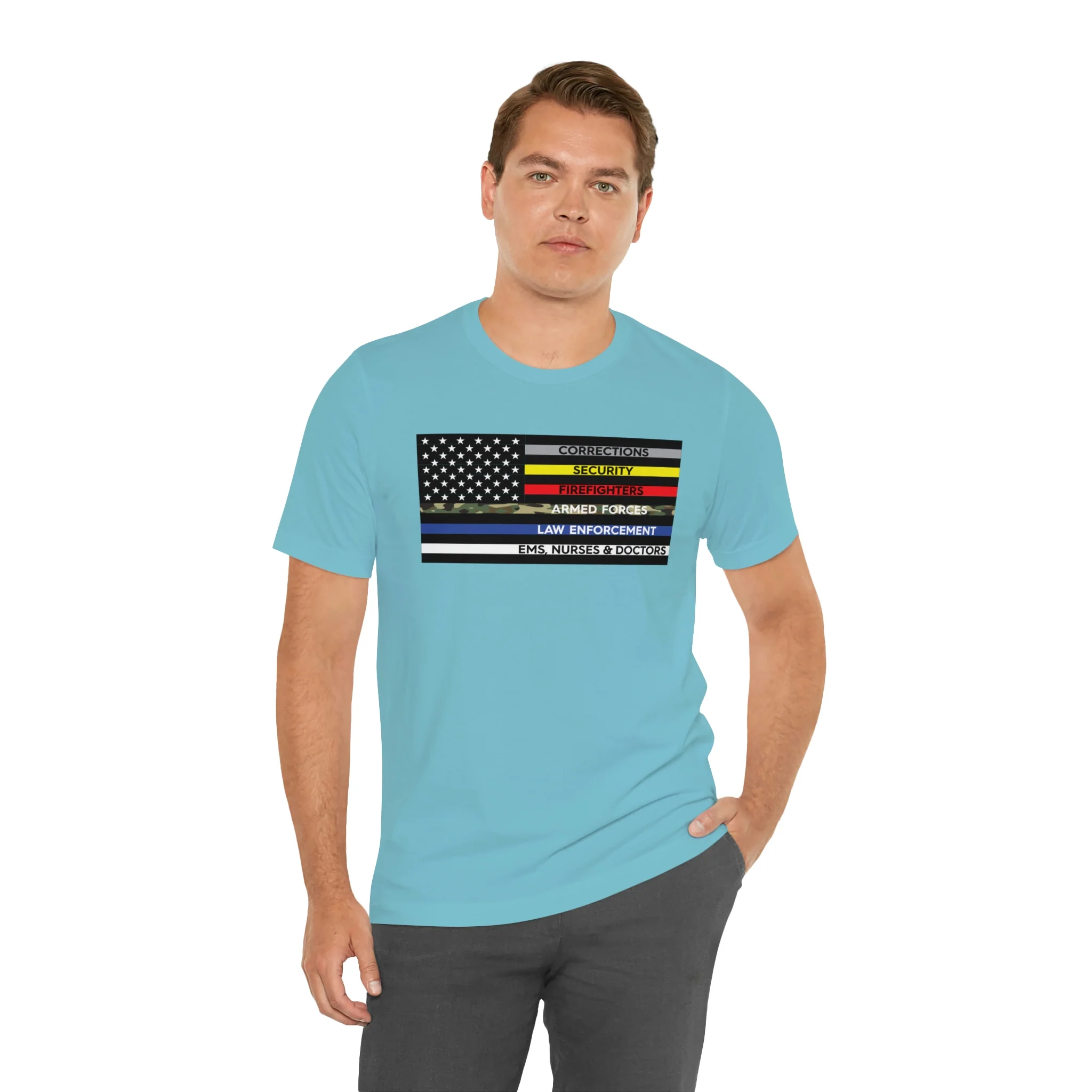 Thin Line USA Flag T Shirt: Bella + Canvas 3001 - Image 35