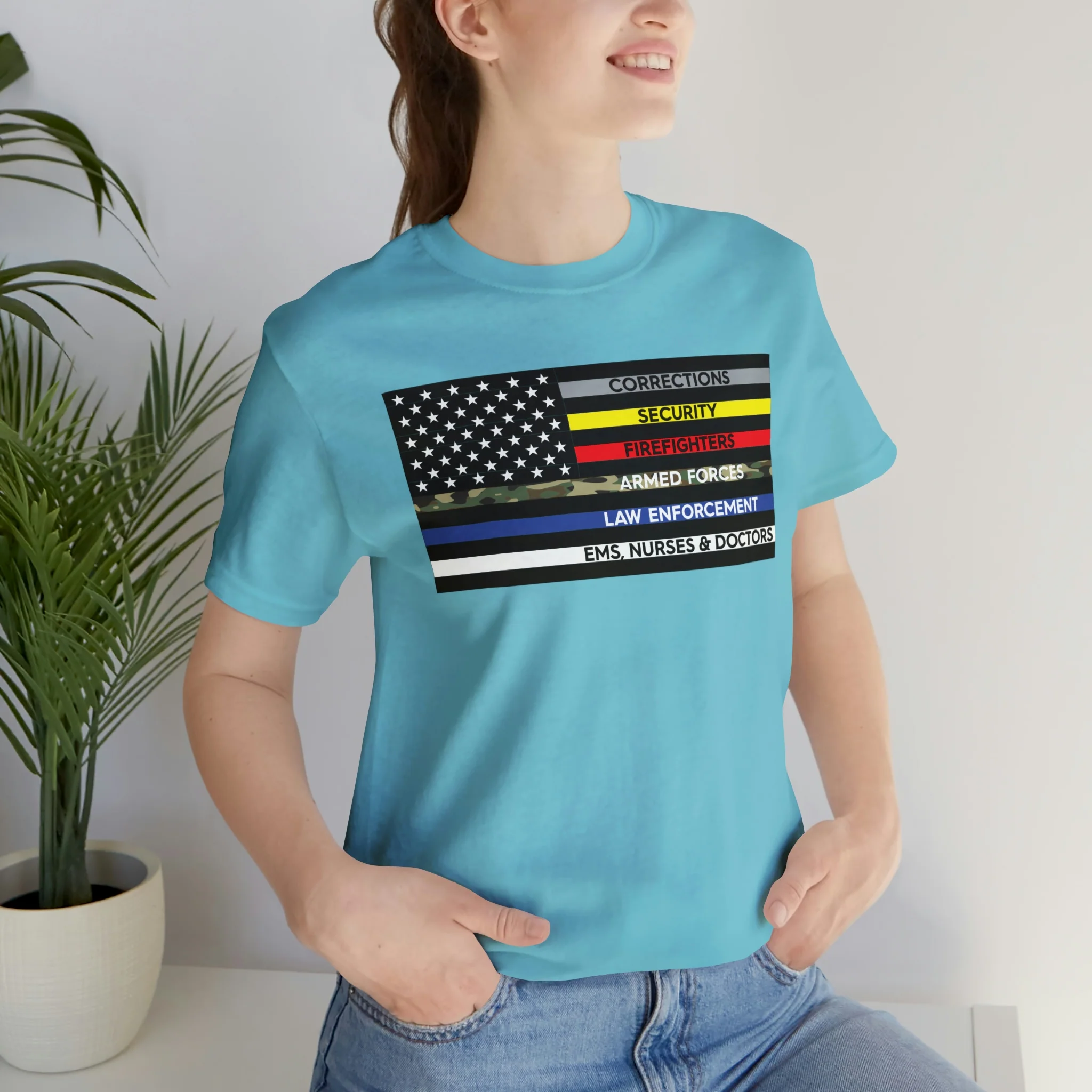 Thin Line USA Flag T Shirt: Bella + Canvas 3001 - Image 36