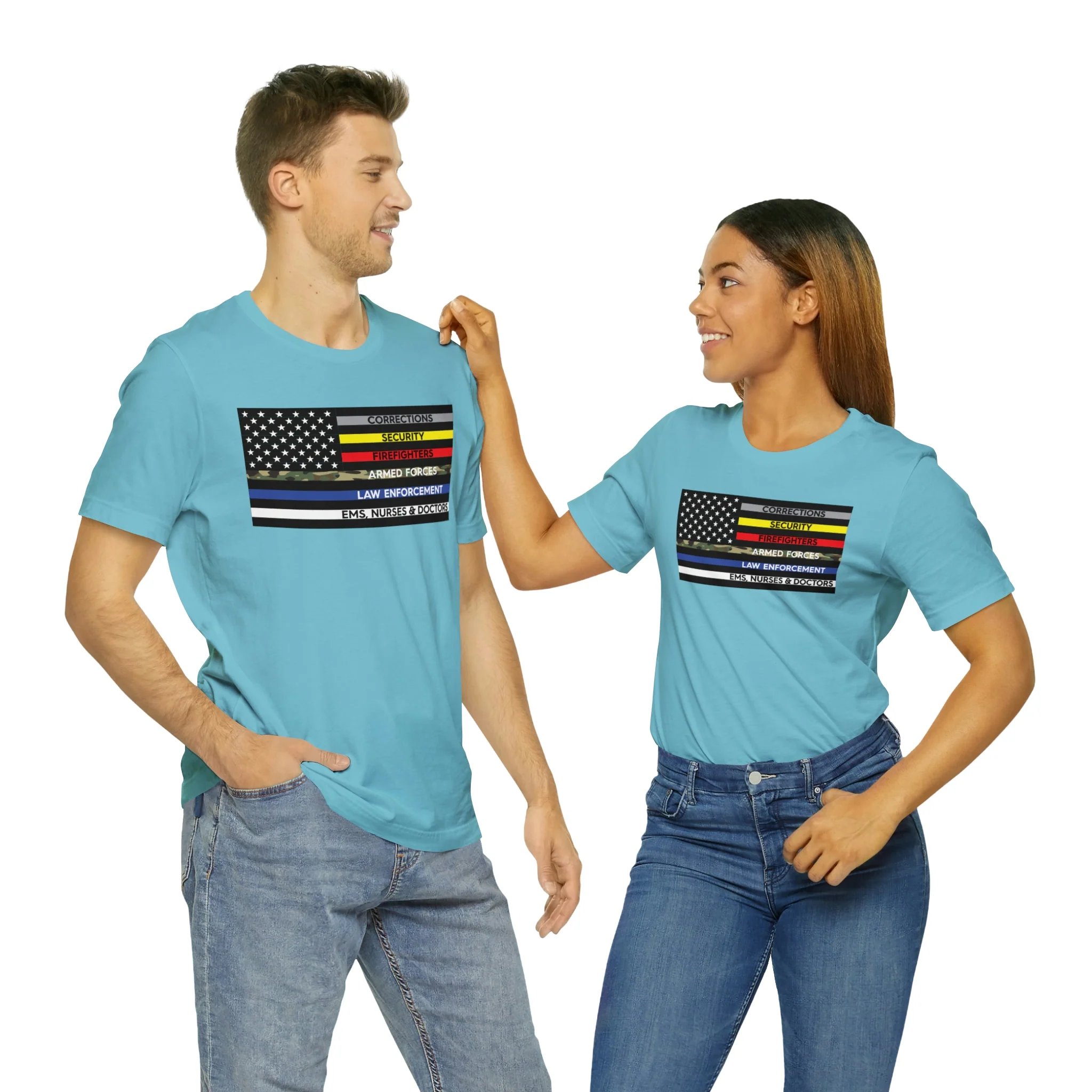 Thin Line USA Flag T Shirt: Bella + Canvas 3001 - Image 37