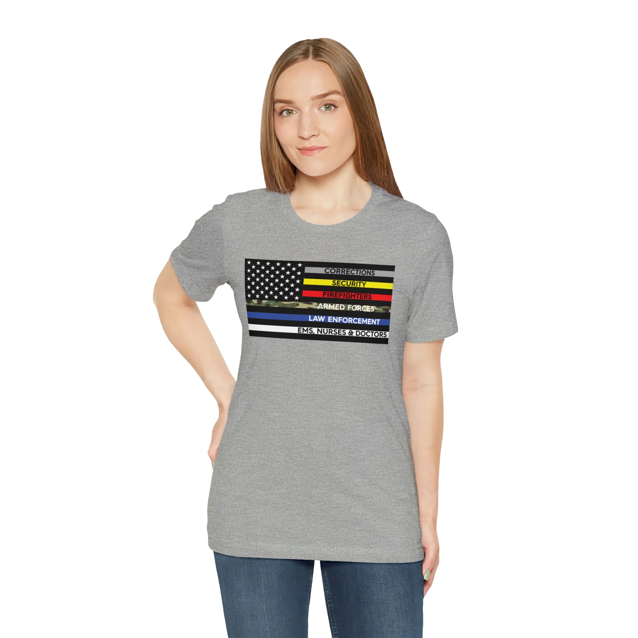 Thin Line USA Flag T Shirt: Bella + Canvas 3001 - Image 40