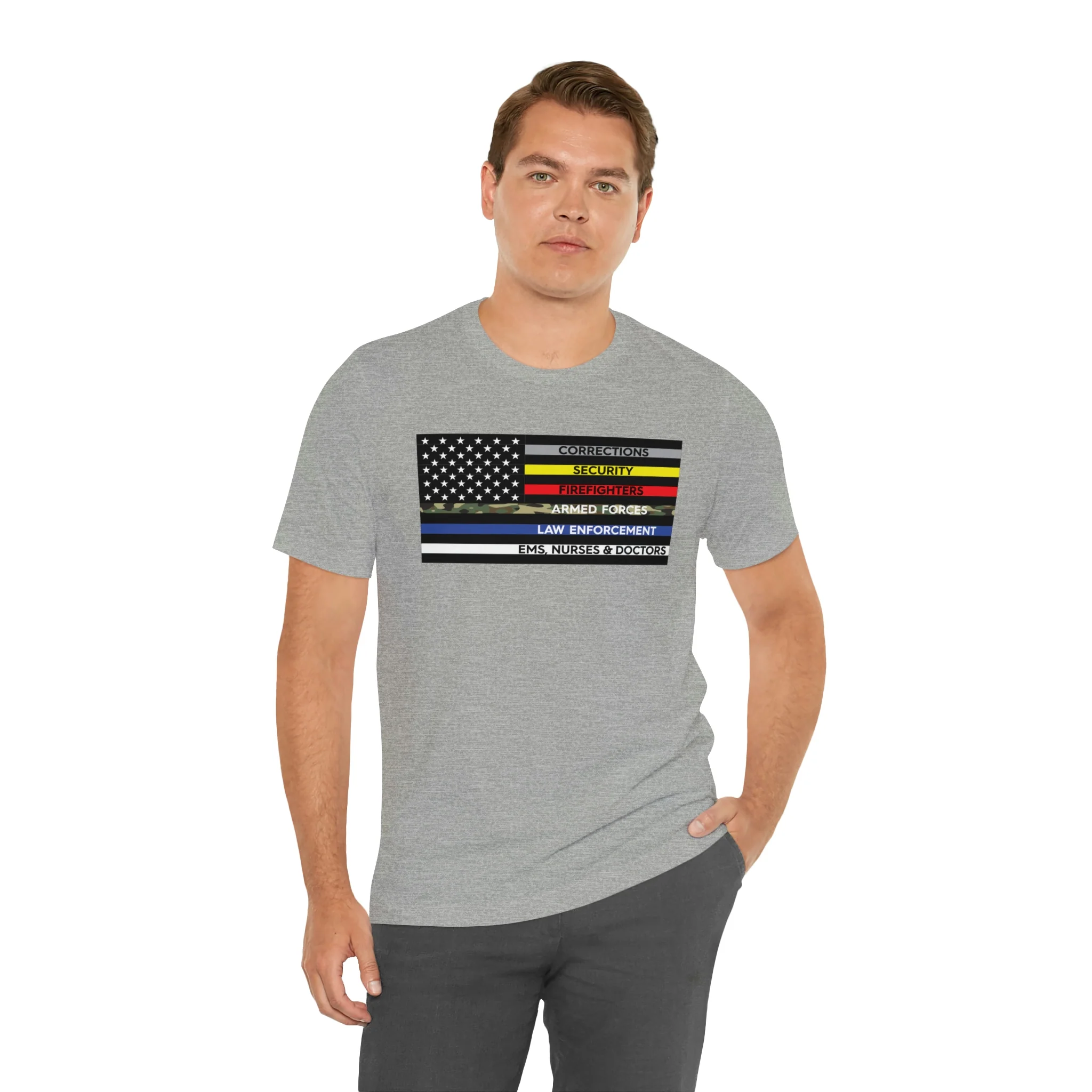 Thin Line USA Flag T Shirt: Bella + Canvas 3001 - Image 41