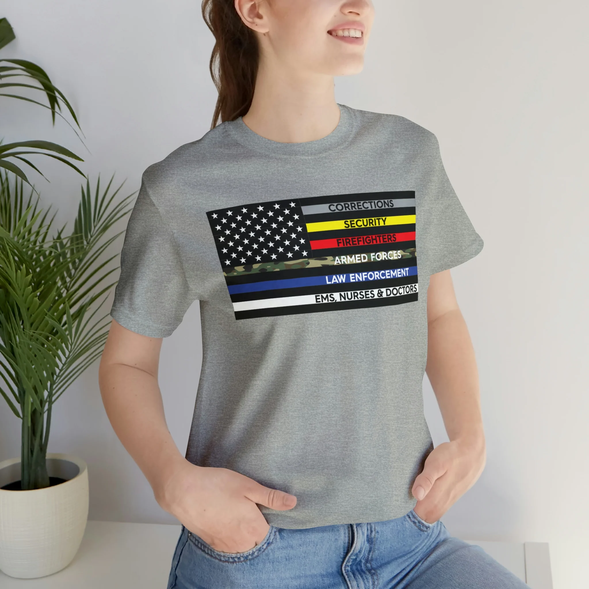 Thin Line USA Flag T Shirt: Bella + Canvas 3001 - Image 42