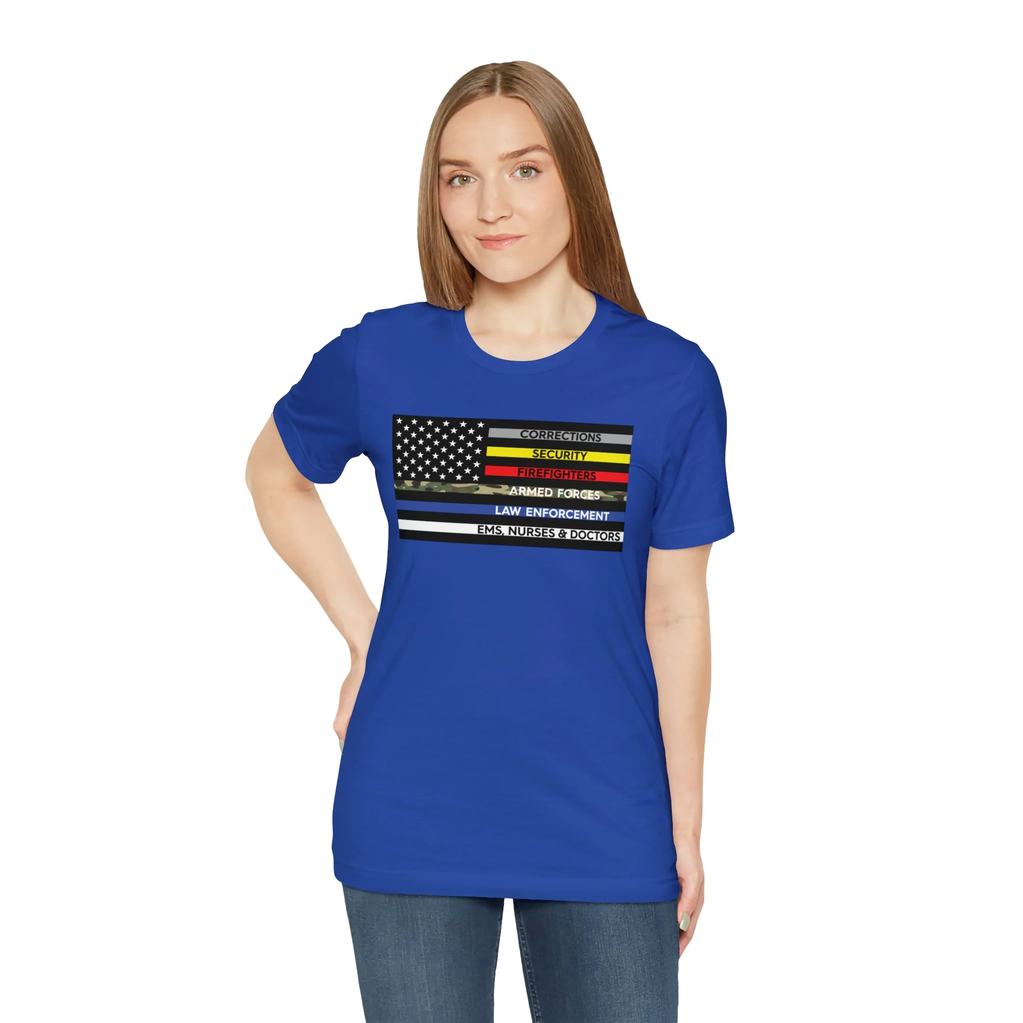 Thin Line USA Flag T Shirt: Bella + Canvas 3001 - Image 46