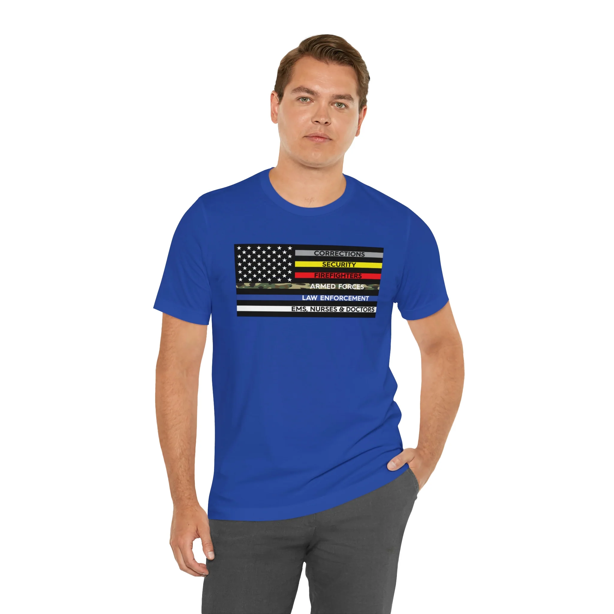 Thin Line USA Flag T Shirt: Bella + Canvas 3001 - Image 47