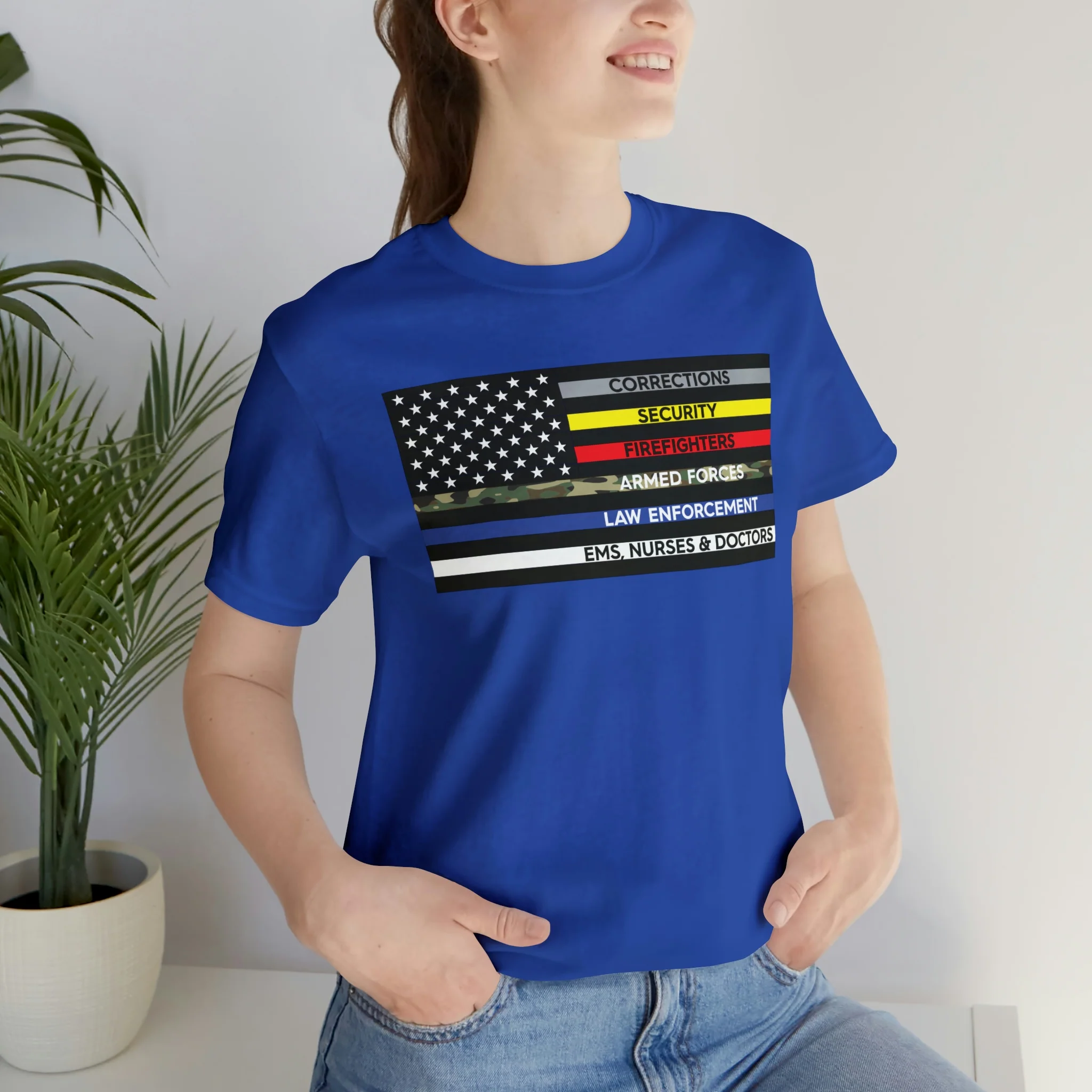 Thin Line USA Flag T Shirt: Bella + Canvas 3001 - Image 48