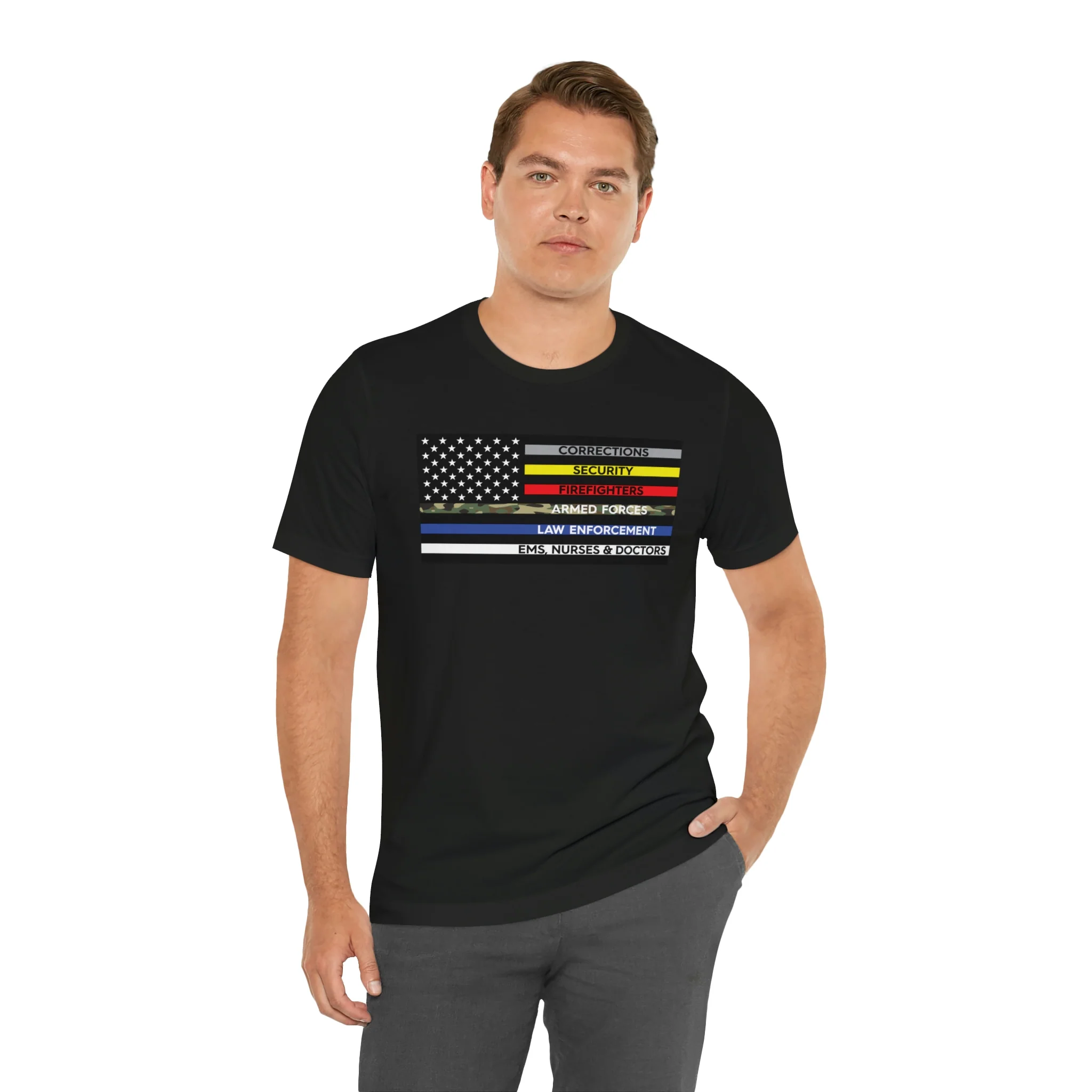 Thin Line USA Flag T Shirt: Bella + Canvas 3001 - Image 5