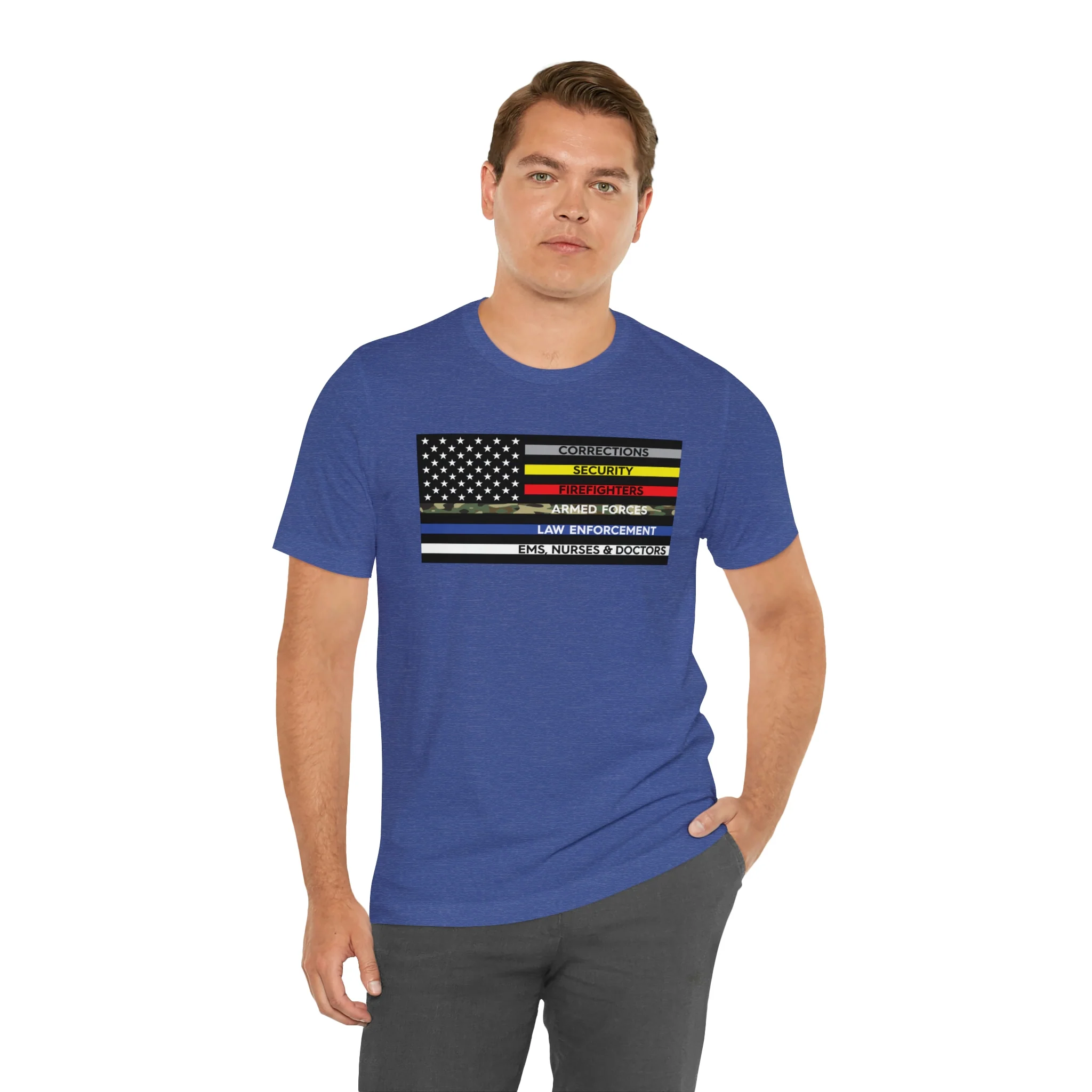 Thin Line USA Flag T Shirt: Bella + Canvas 3001 - Image 53