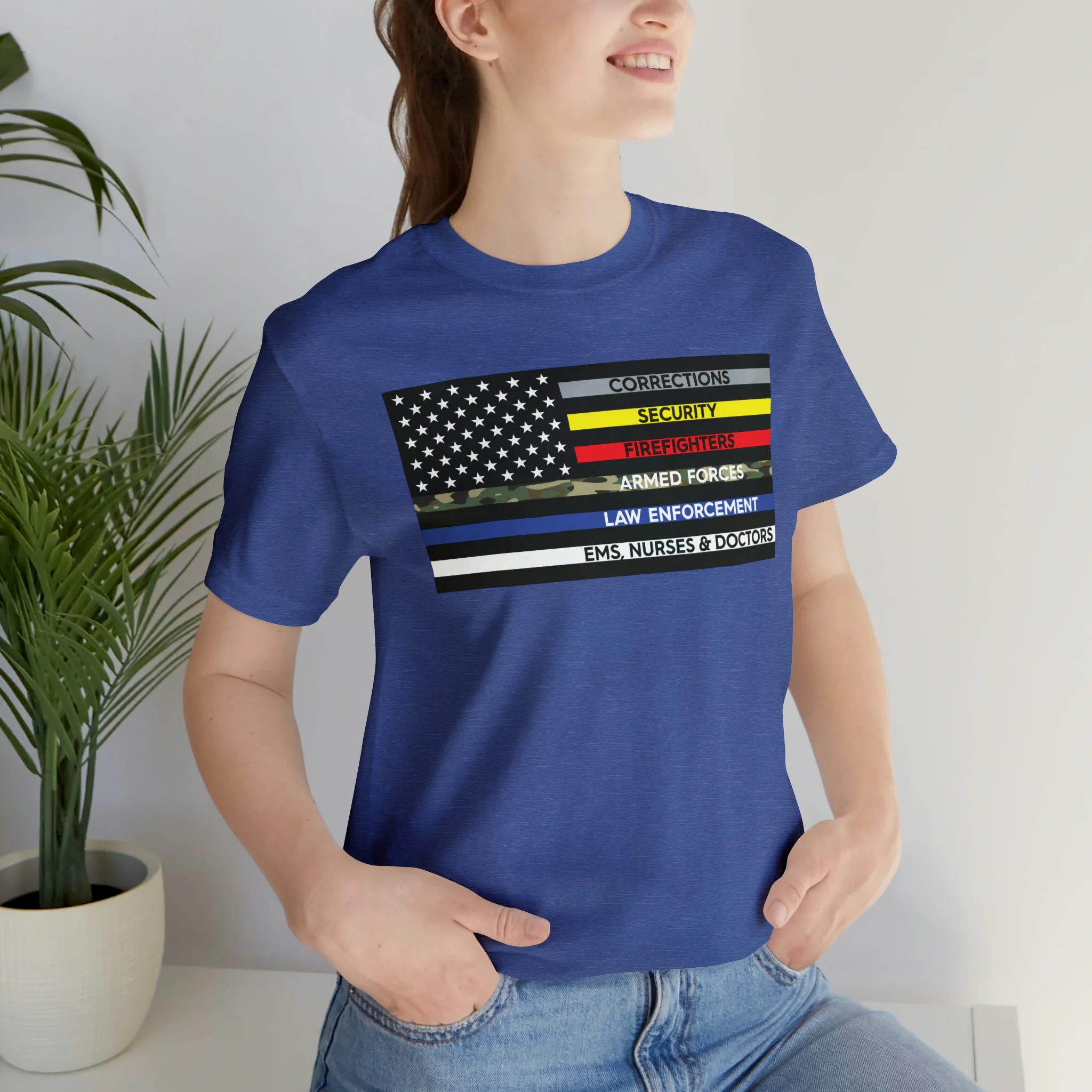 Thin Line USA Flag T Shirt: Bella + Canvas 3001 - Image 54