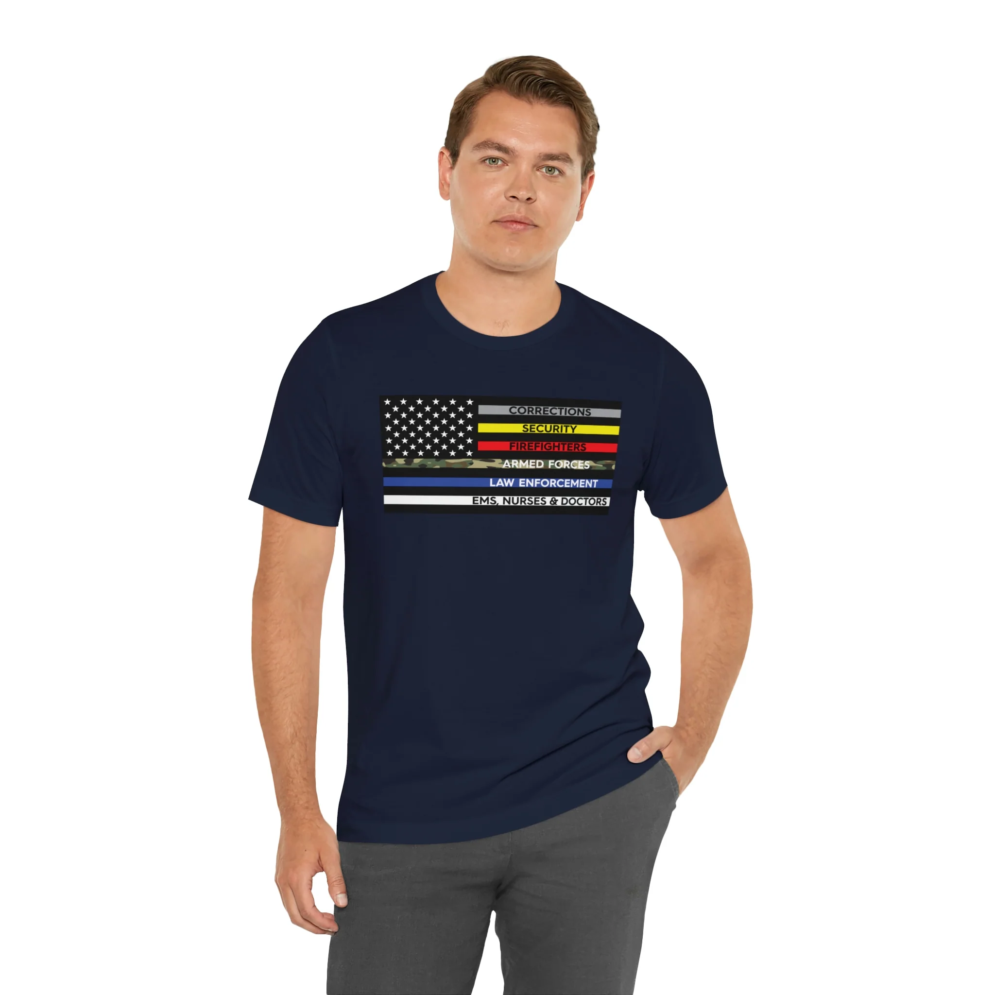 Thin Line USA Flag T Shirt: Bella + Canvas 3001 - Image 59