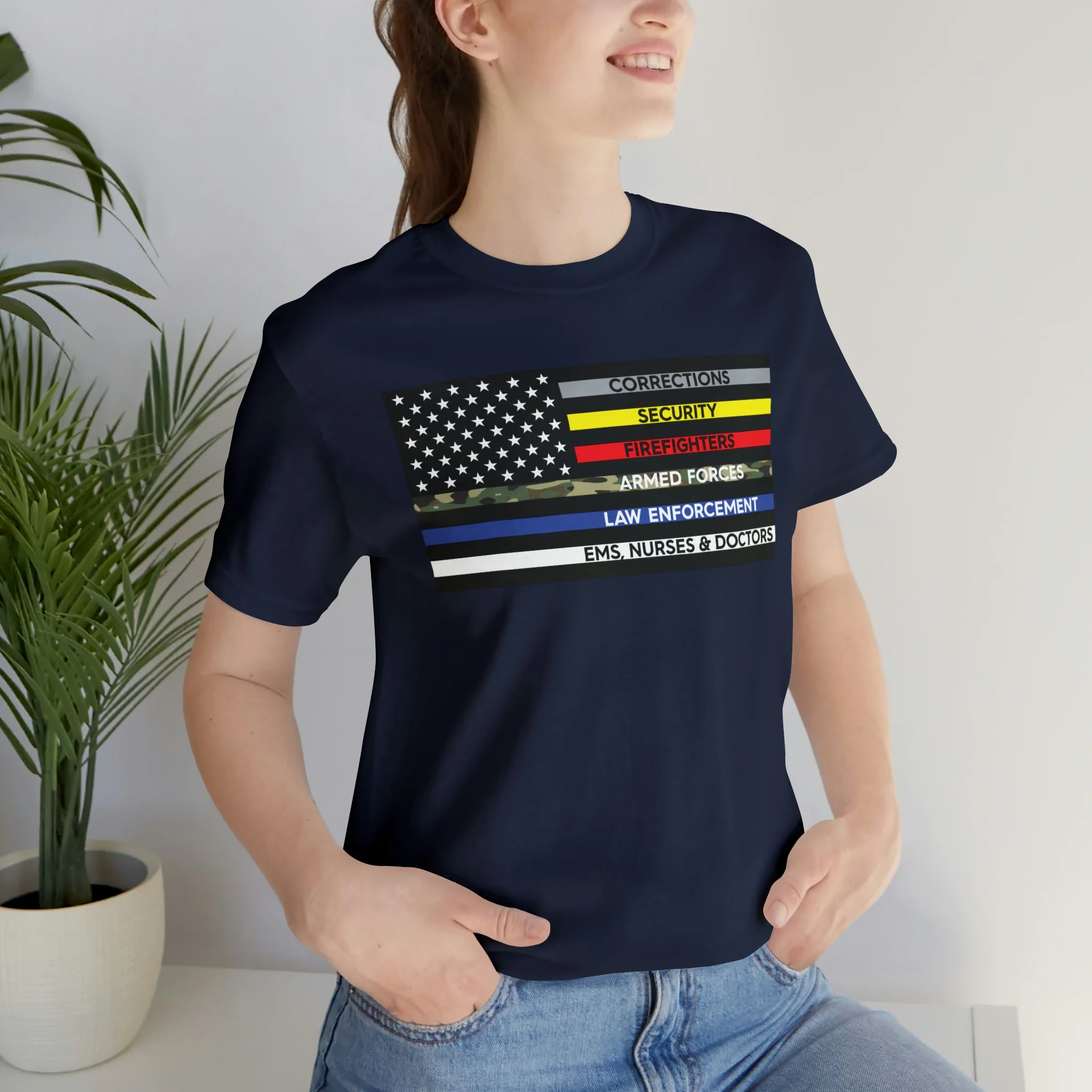Thin Line USA Flag T Shirt: Bella + Canvas 3001 - Image 60