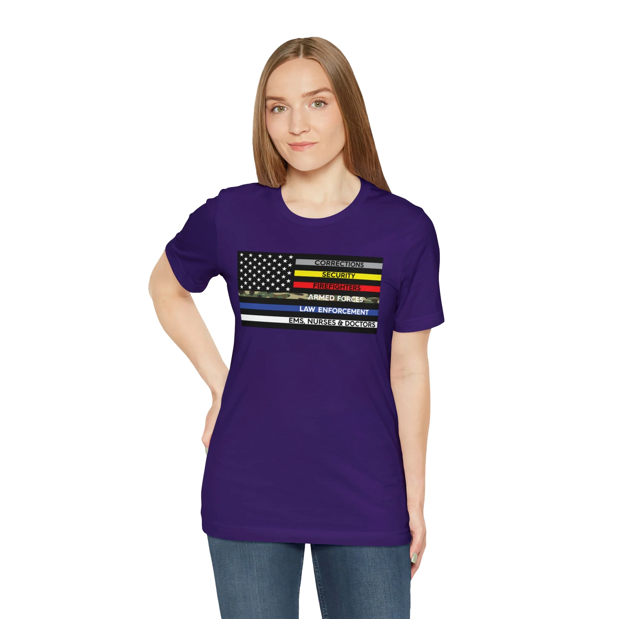 Thin Line USA Flag T Shirt: Bella + Canvas 3001 - Image 64