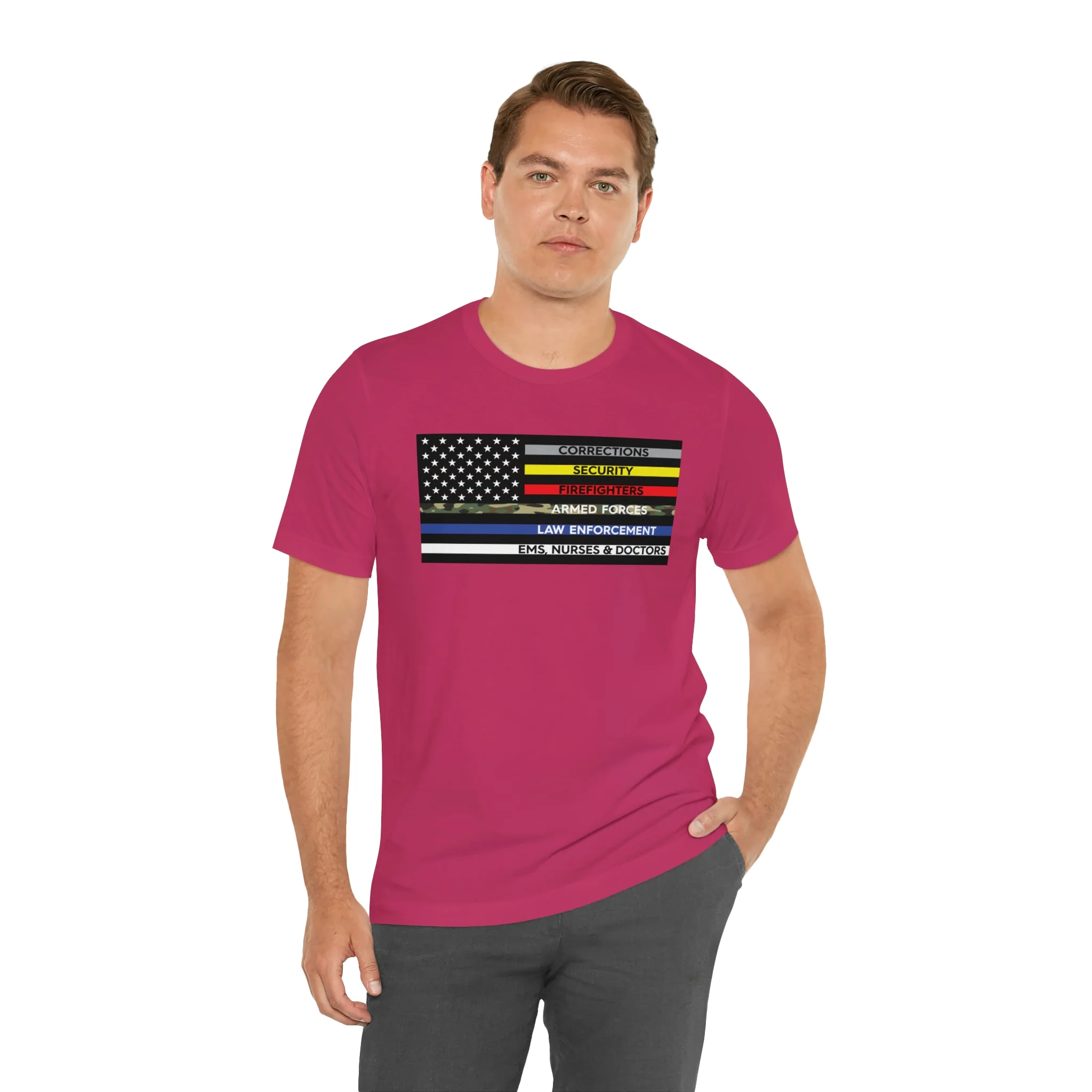 Thin Line USA Flag T Shirt: Bella + Canvas 3001 - Image 71