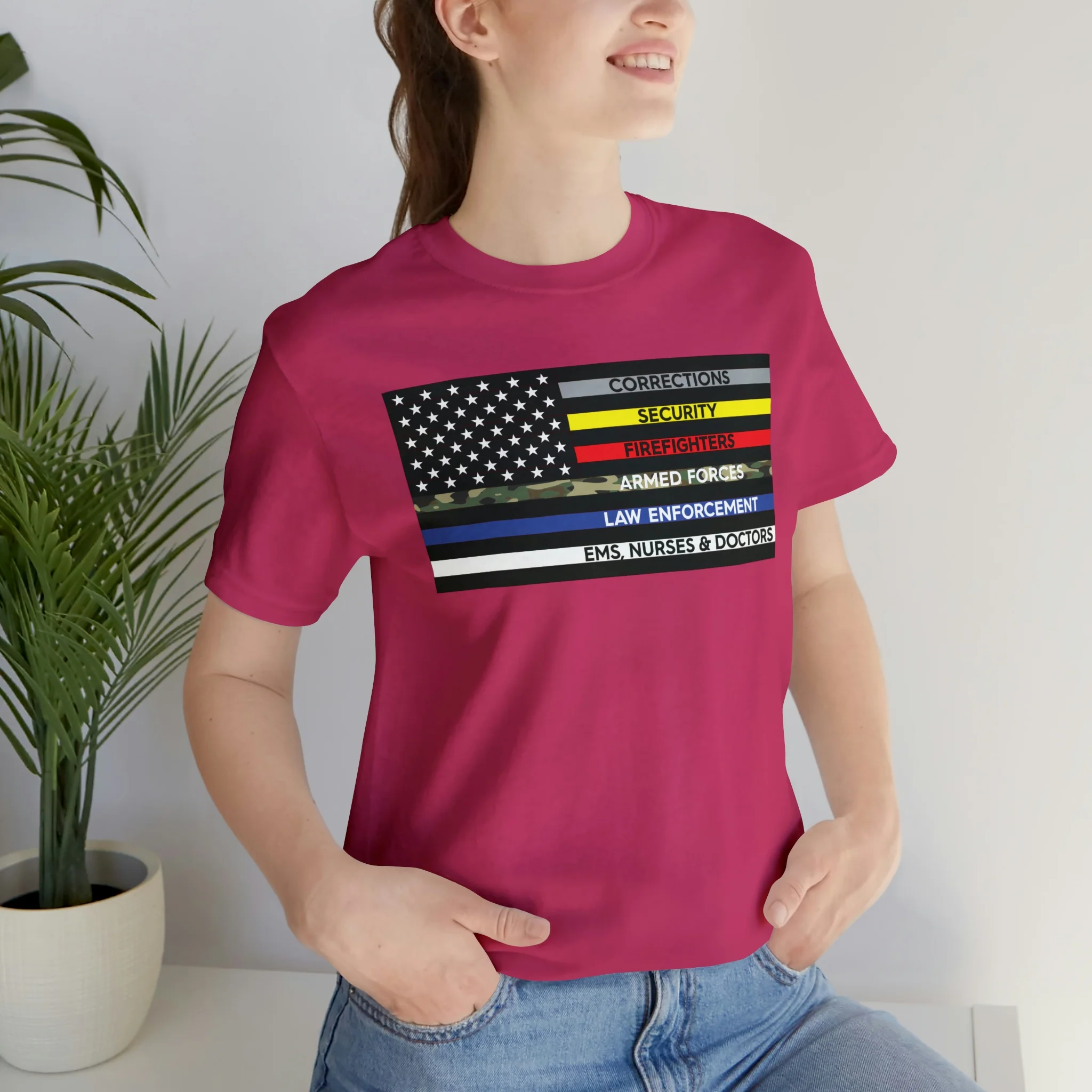 Thin Line USA Flag T Shirt: Bella + Canvas 3001 - Image 72