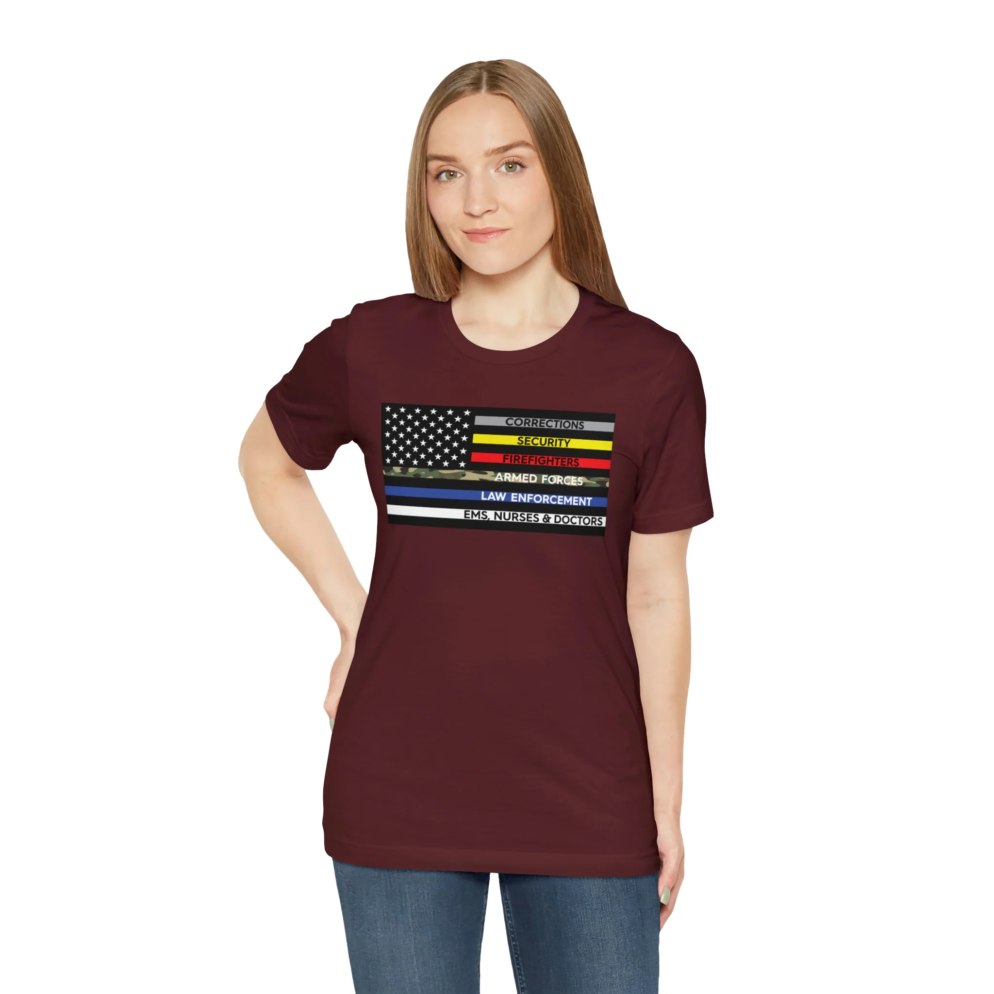 Thin Line USA Flag T Shirt: Bella + Canvas 3001 - Image 76