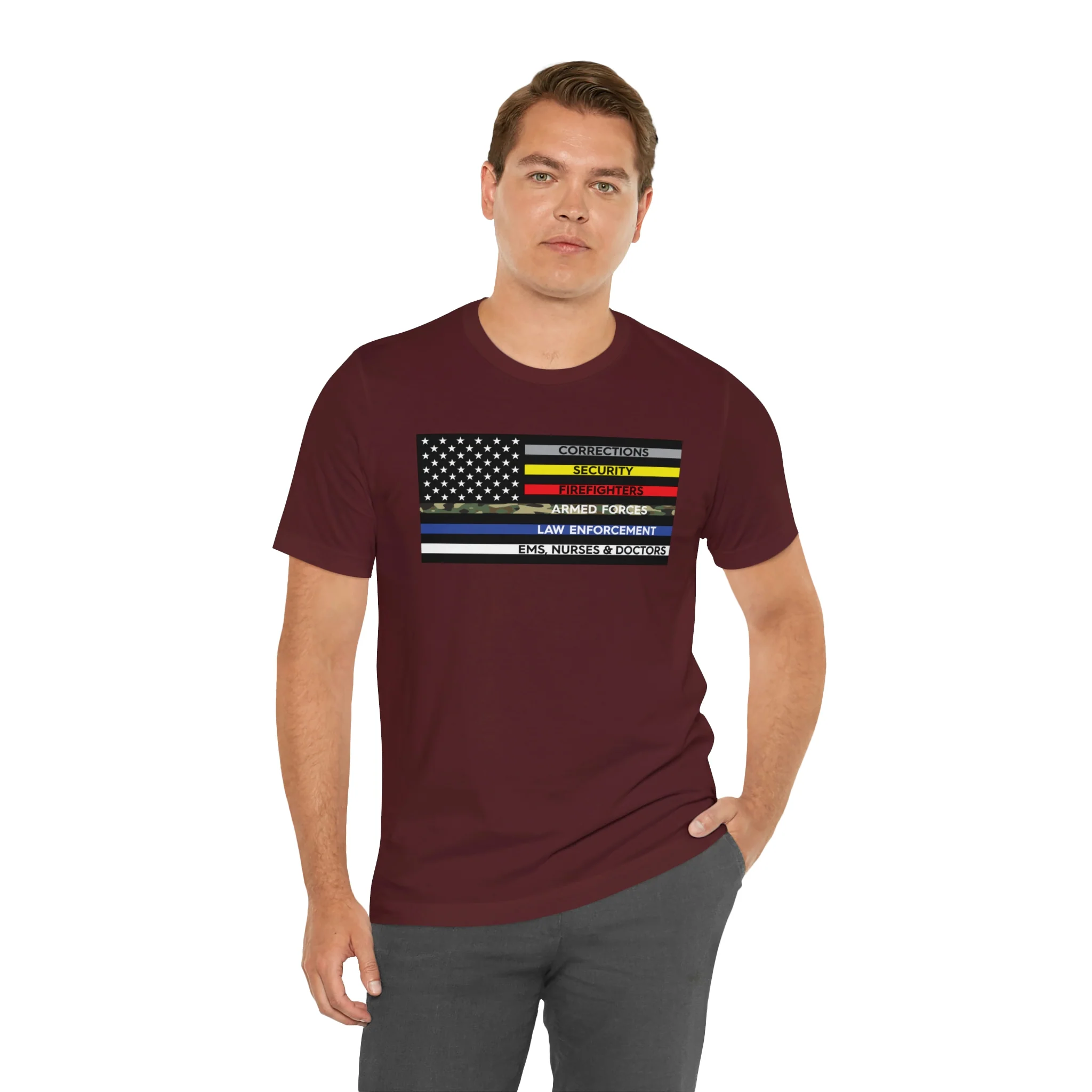 Thin Line USA Flag T Shirt: Bella + Canvas 3001 - Image 77