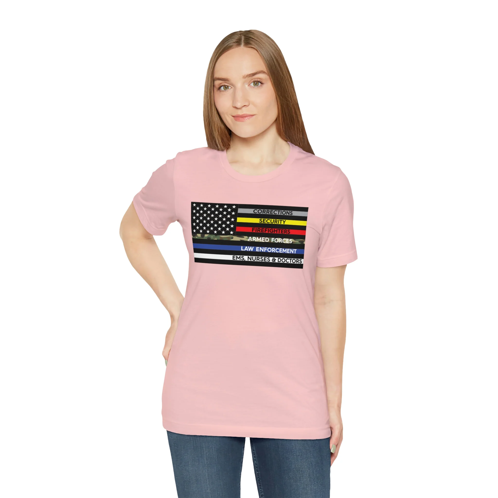Thin Line USA Flag T Shirt: Bella + Canvas 3001 - Image 82