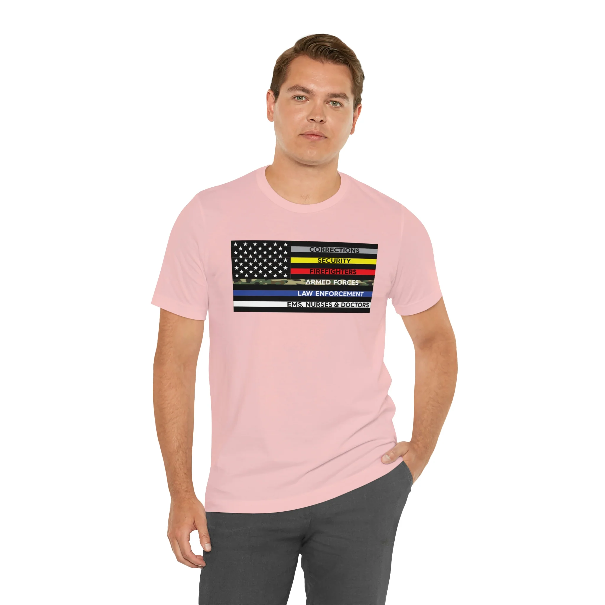 Thin Line USA Flag T Shirt: Bella + Canvas 3001 - Image 83