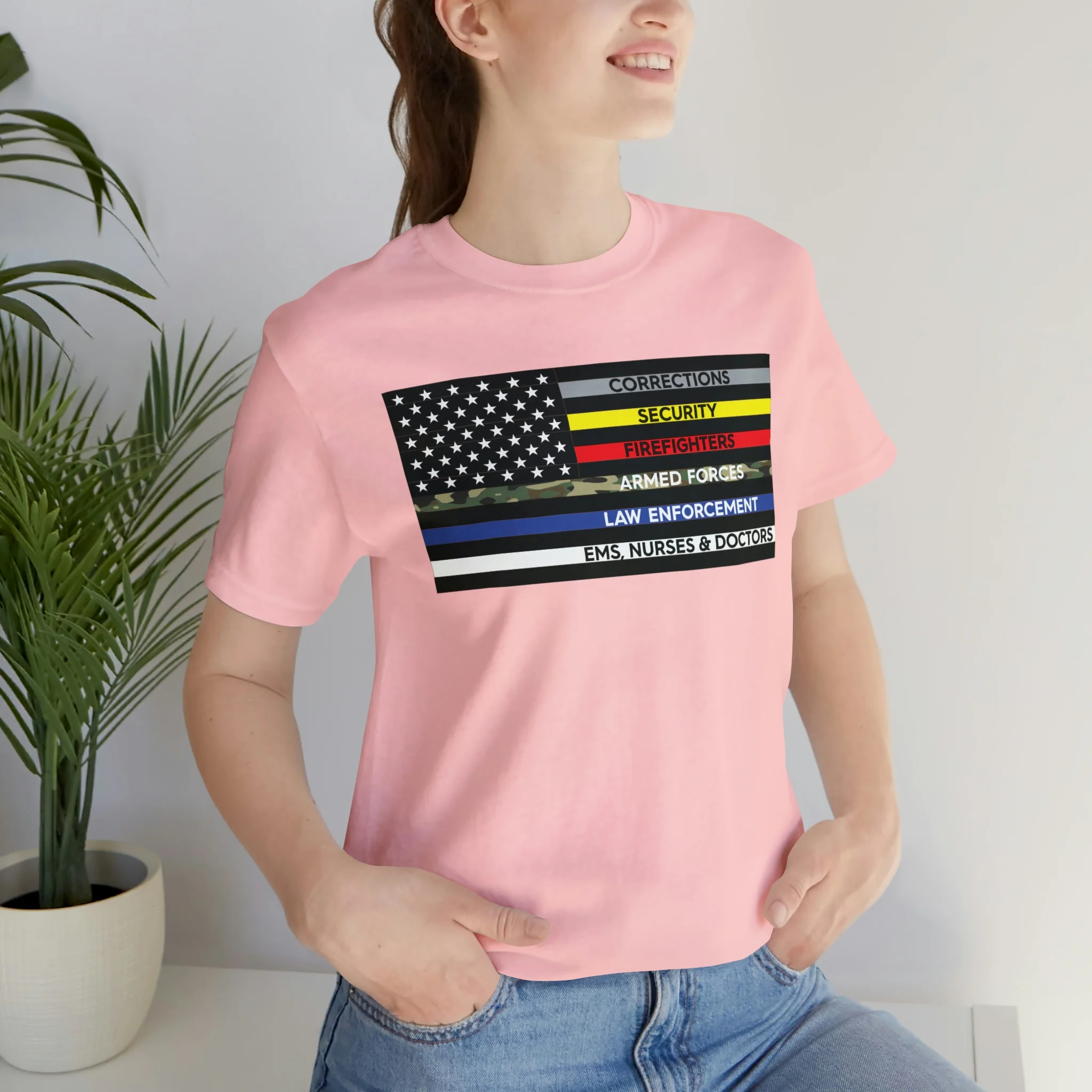 Thin Line USA Flag T Shirt: Bella + Canvas 3001 - Image 84