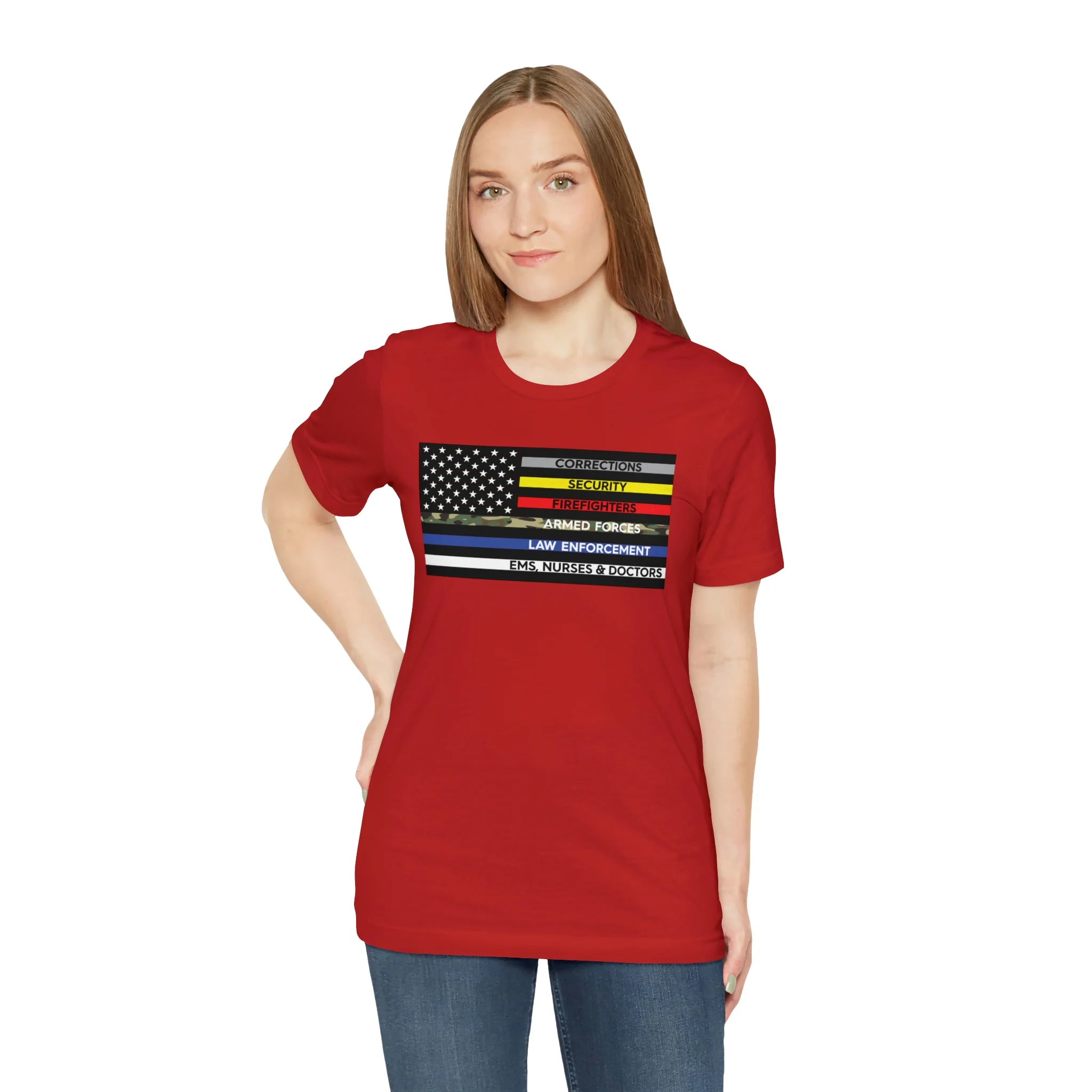Thin Line USA Flag T Shirt: Bella + Canvas 3001 - Image 88