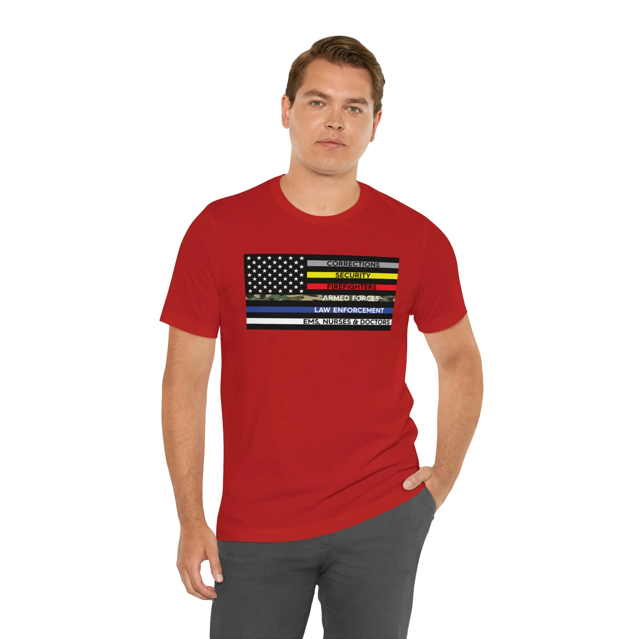 Thin Line USA Flag T Shirt: Bella + Canvas 3001 - Image 89