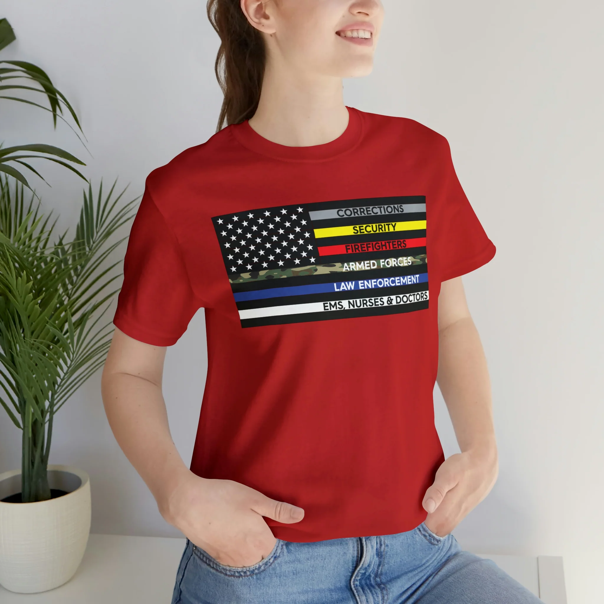 Thin Line USA Flag T Shirt: Bella + Canvas 3001 - Image 90