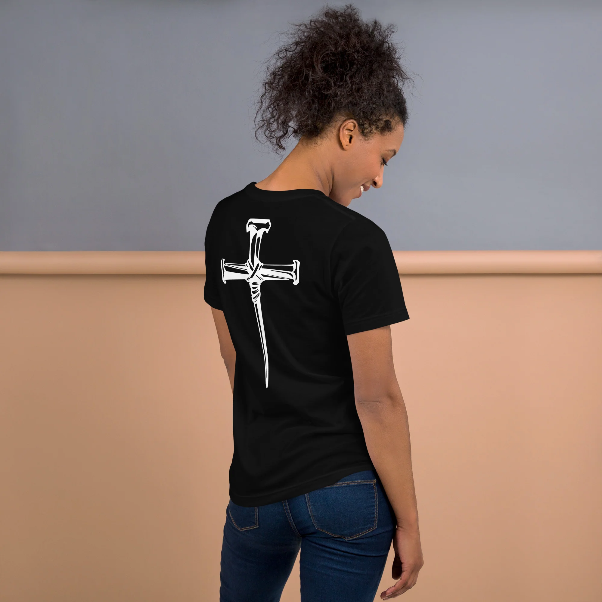 Three Crucifixion Nails Cross T-Shirt | Unisex Tee | DTF Printing - Image 11