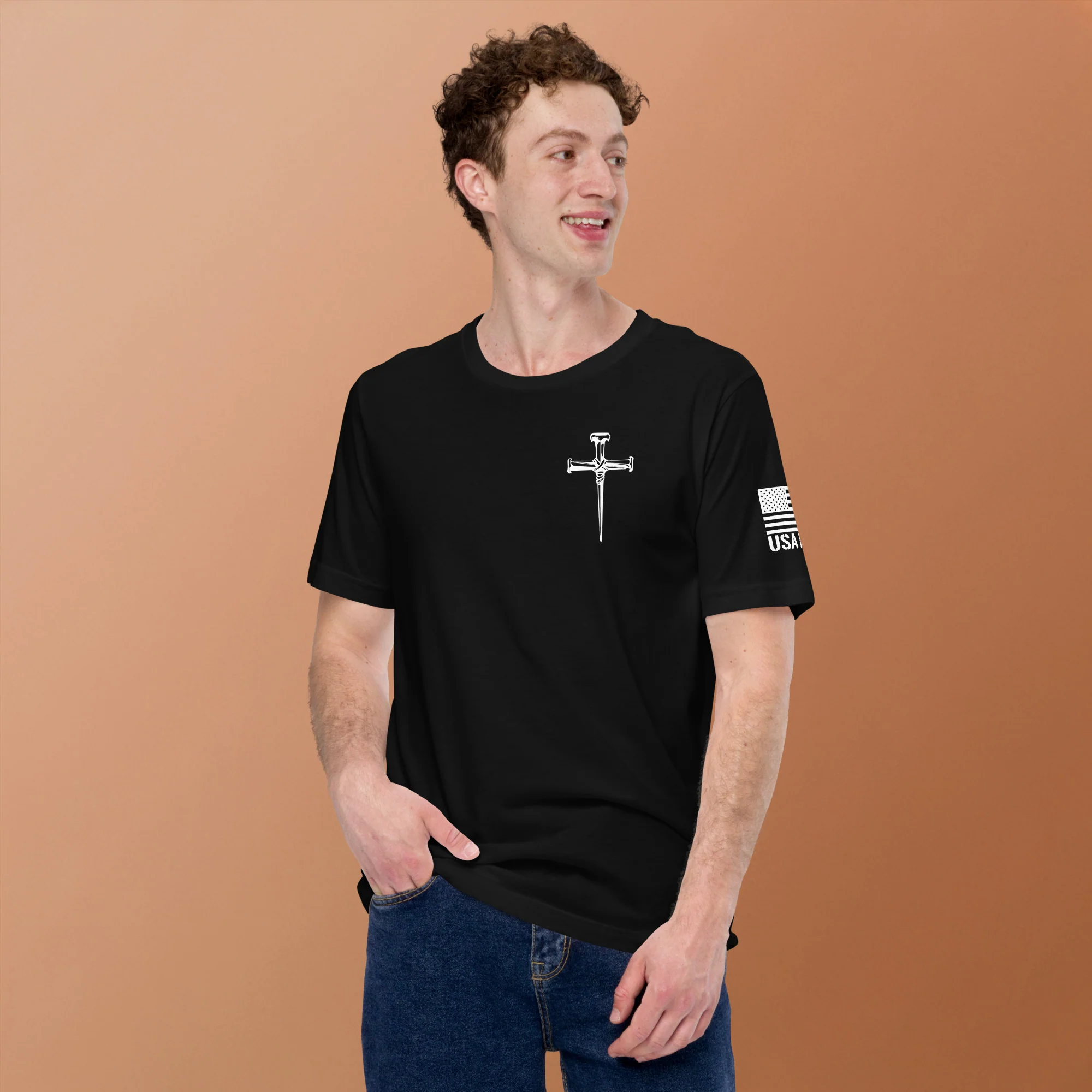 Three Crucifixion Nails Cross T-Shirt | Unisex Tee | DTF Printing - Image 17