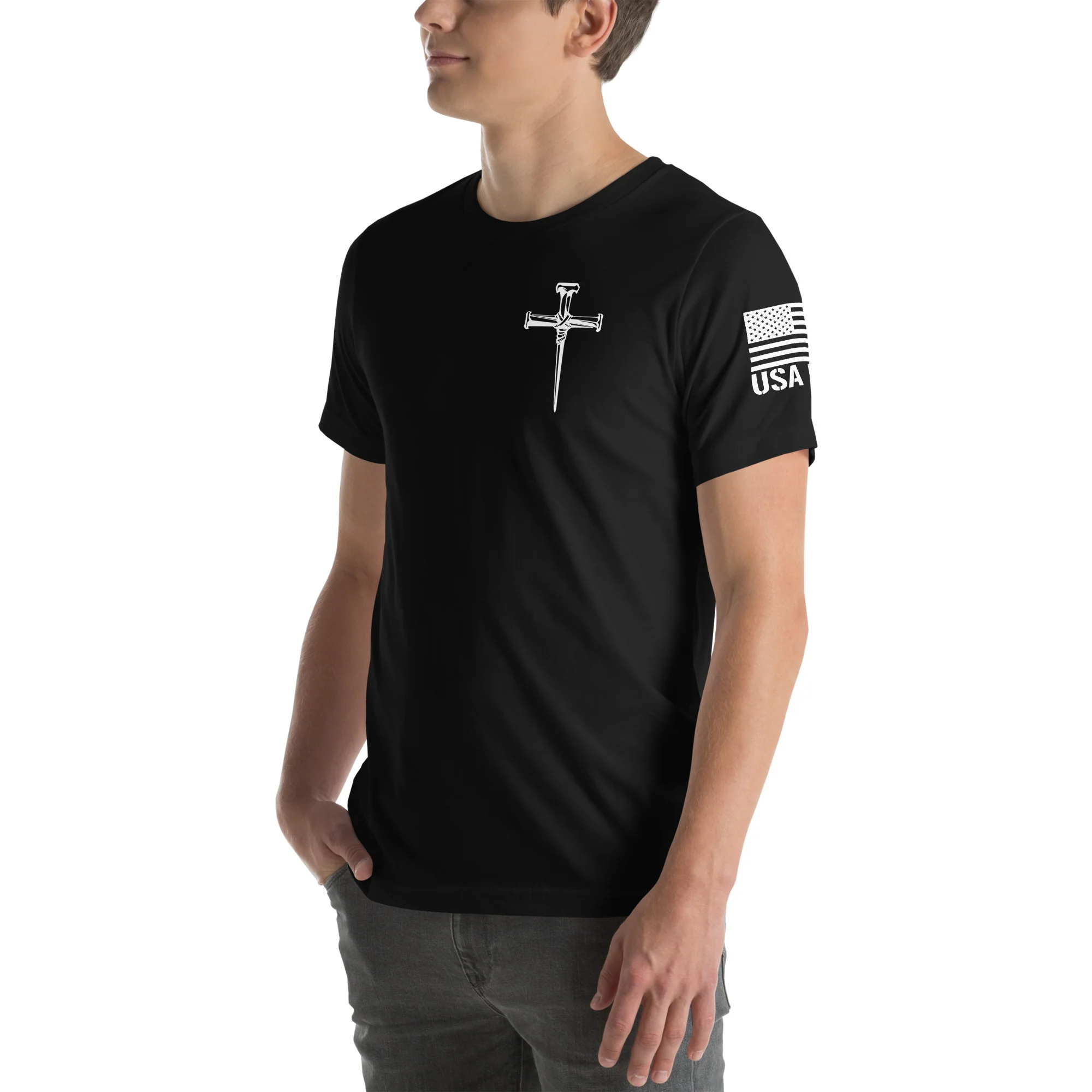 Three Crucifixion Nails Cross T-Shirt | Unisex Tee | DTF Printing - Image 18