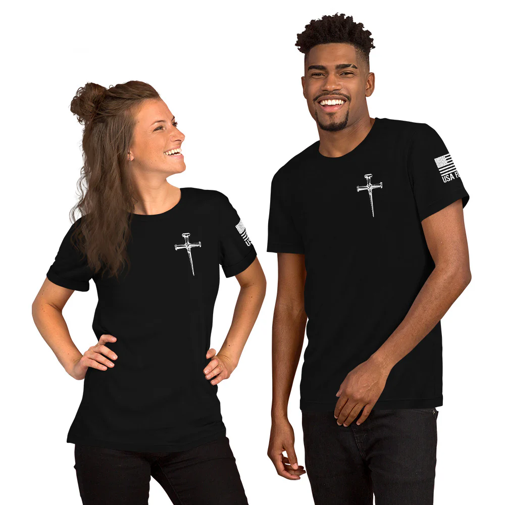 Three Crucifixion Nails Cross T-Shirt | Unisex Tee | DTF Printing - Image 9