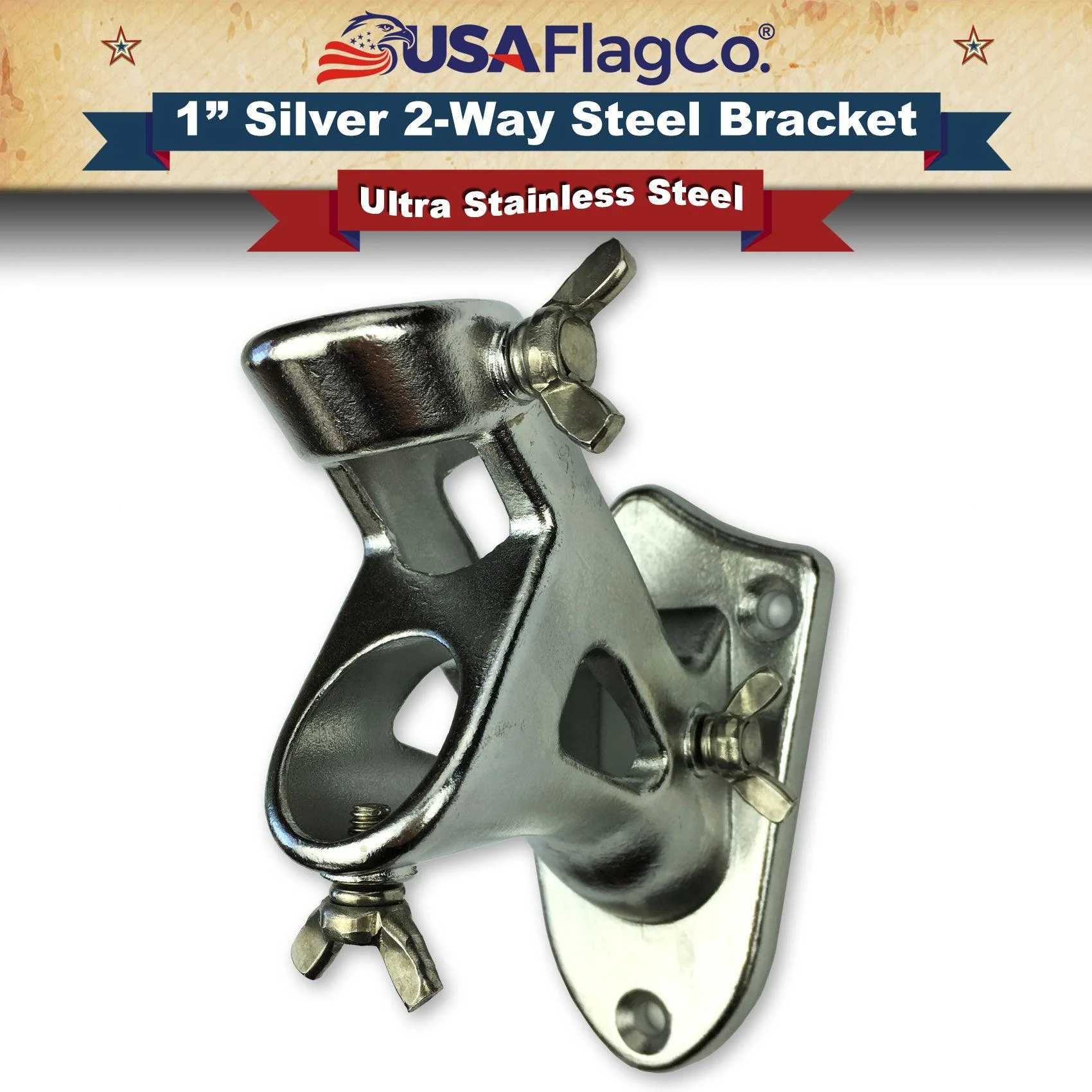 TITAN™ Silver Stainless Steel Flag Pole Bracket (1-inch Diameter)